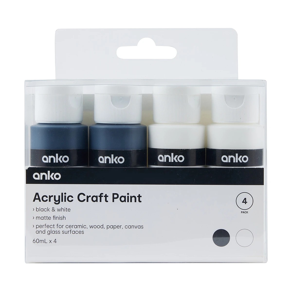 1 4 Pack Acrylic Craft Paints - Black and White, 1 of 8