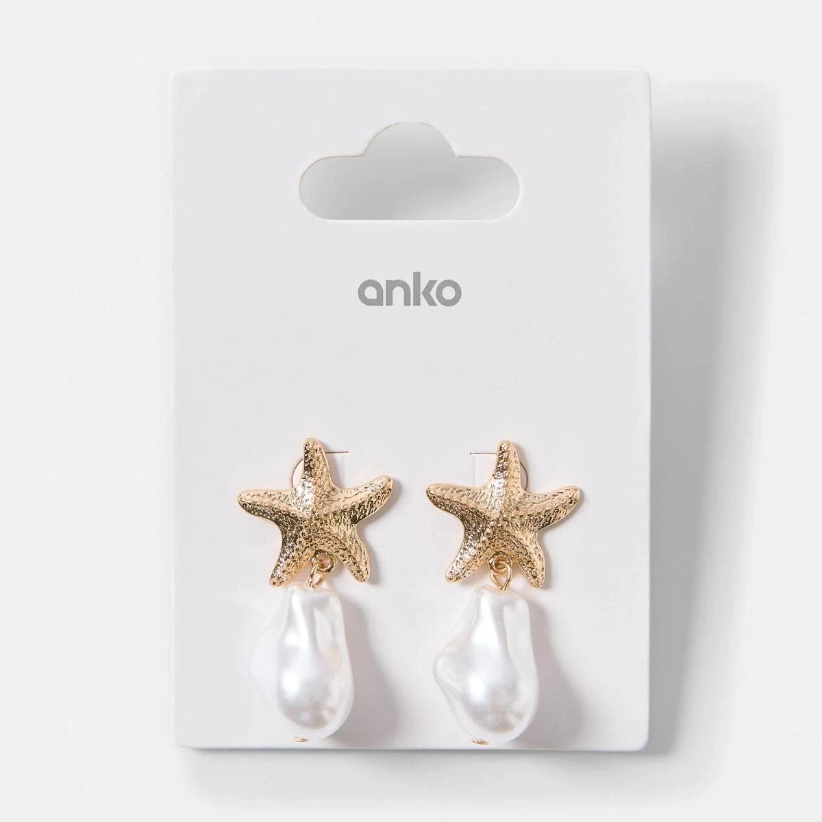 6 Starfish Faux Pearl Drop Earrings - Gold Tone GOLD METAL, 6 of 6