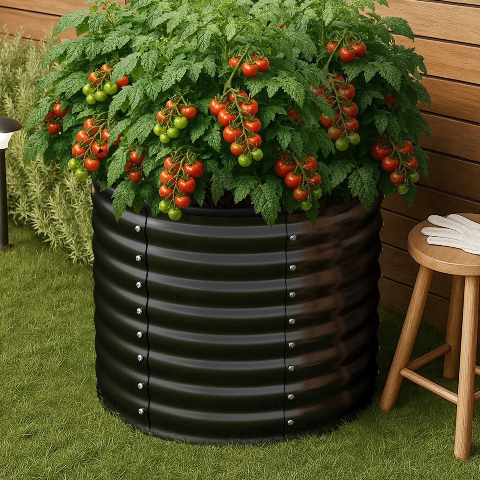 3 Livsip Garden Bed 80x68cm Galvanised Steel Raised Container Planter Box Round - Grey, 3 of 8