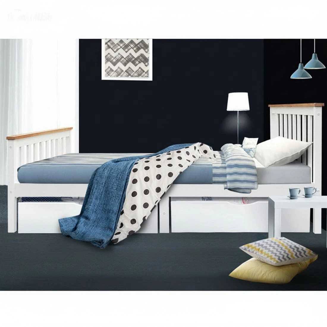 6 Artiss Bed Frame Double Size Wooden  PONY - White, 6 of 9