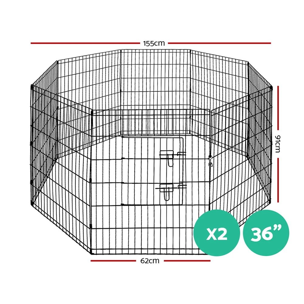 2 i.Pet 2x36" 8 Panel Dog Playpen Pet Fence Exercise Cage Enclosure Play Pen - Black, 2 of 7