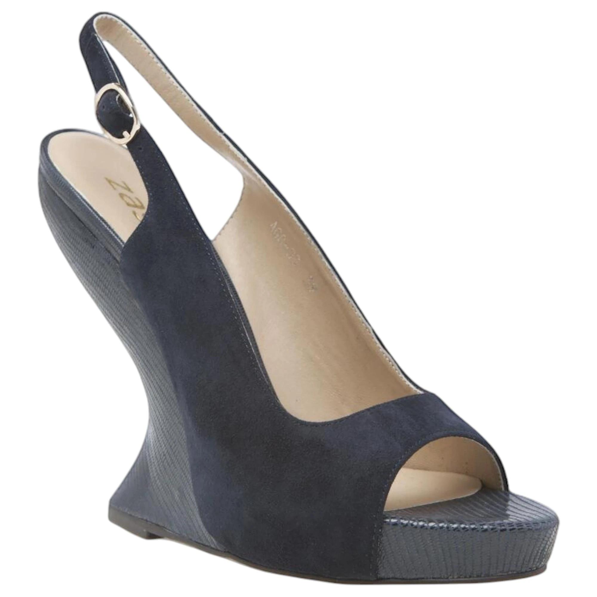 1 Zasel Womens Evelyn Leather Suede Casual Dress Shoes Heels Wedges NAVY, 1 of 3