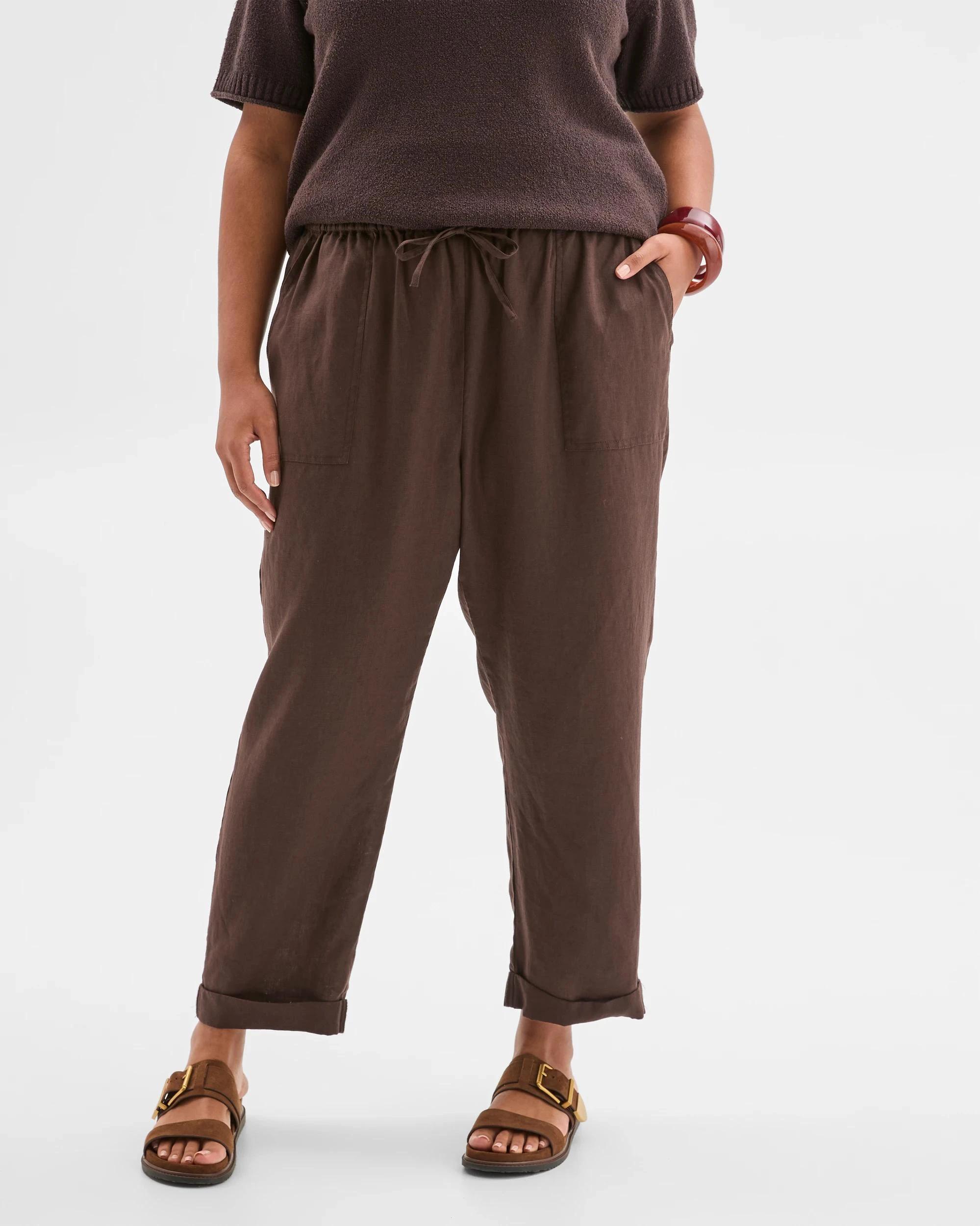 3 Target Plus Size European Linen Tapered Pants BRUNETTE, 3 of 4
