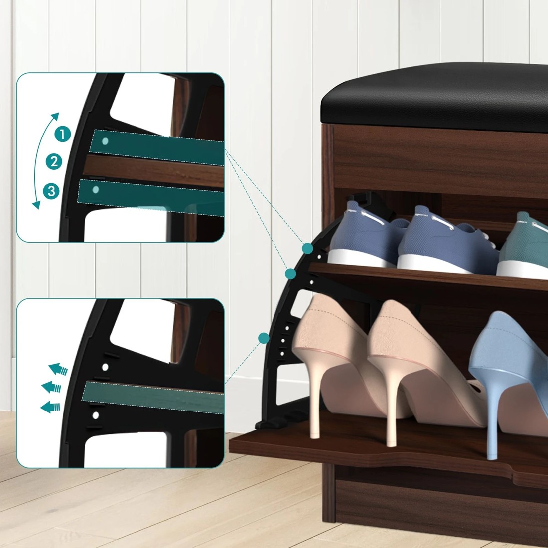 5 Alfordson Shoe Cabinet Bench Storage Rack Organiser Shelf 18 Pairs - Walnut, 5 of 10