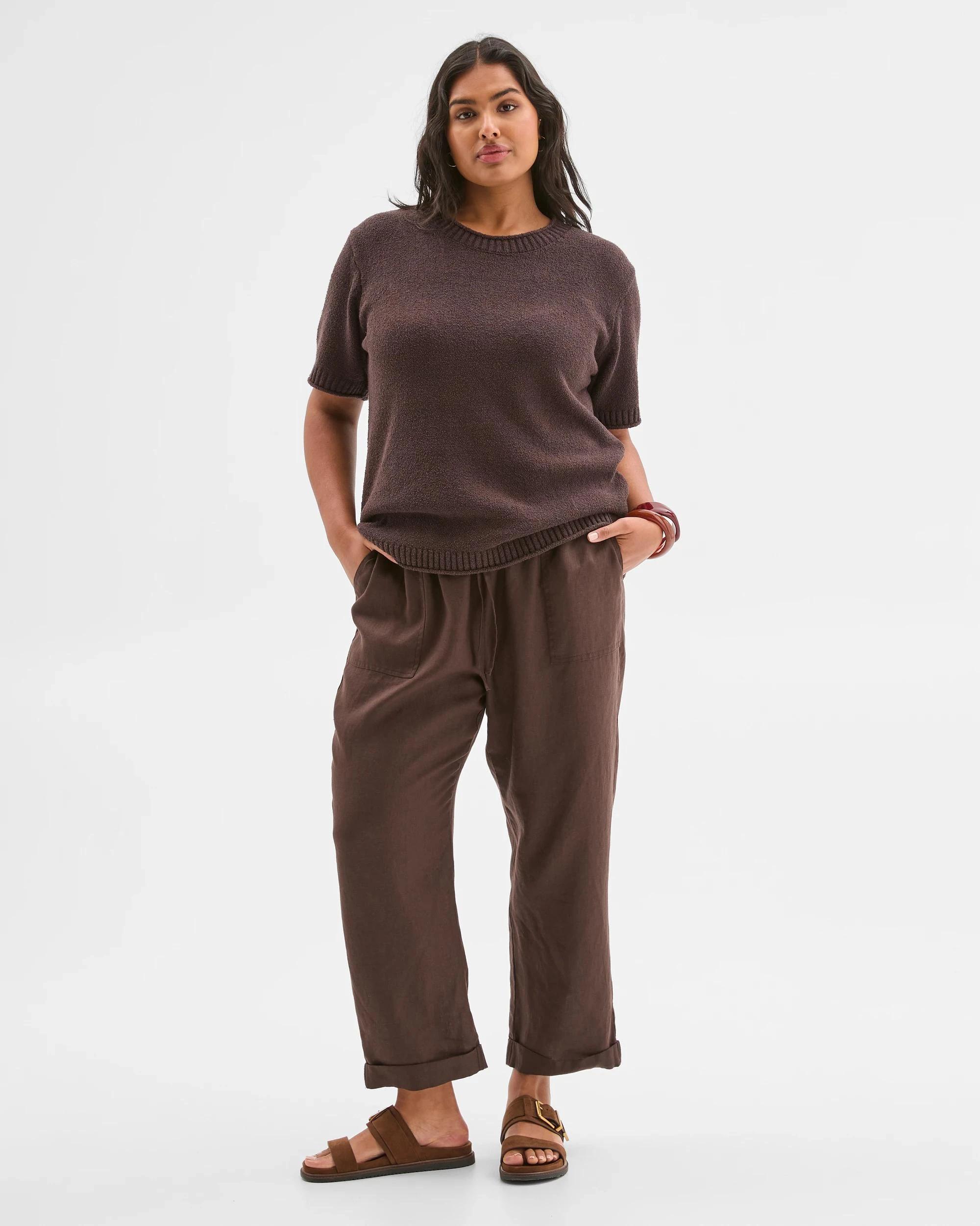 2 Target Plus Size European Linen Tapered Pants BRUNETTE, 2 of 4