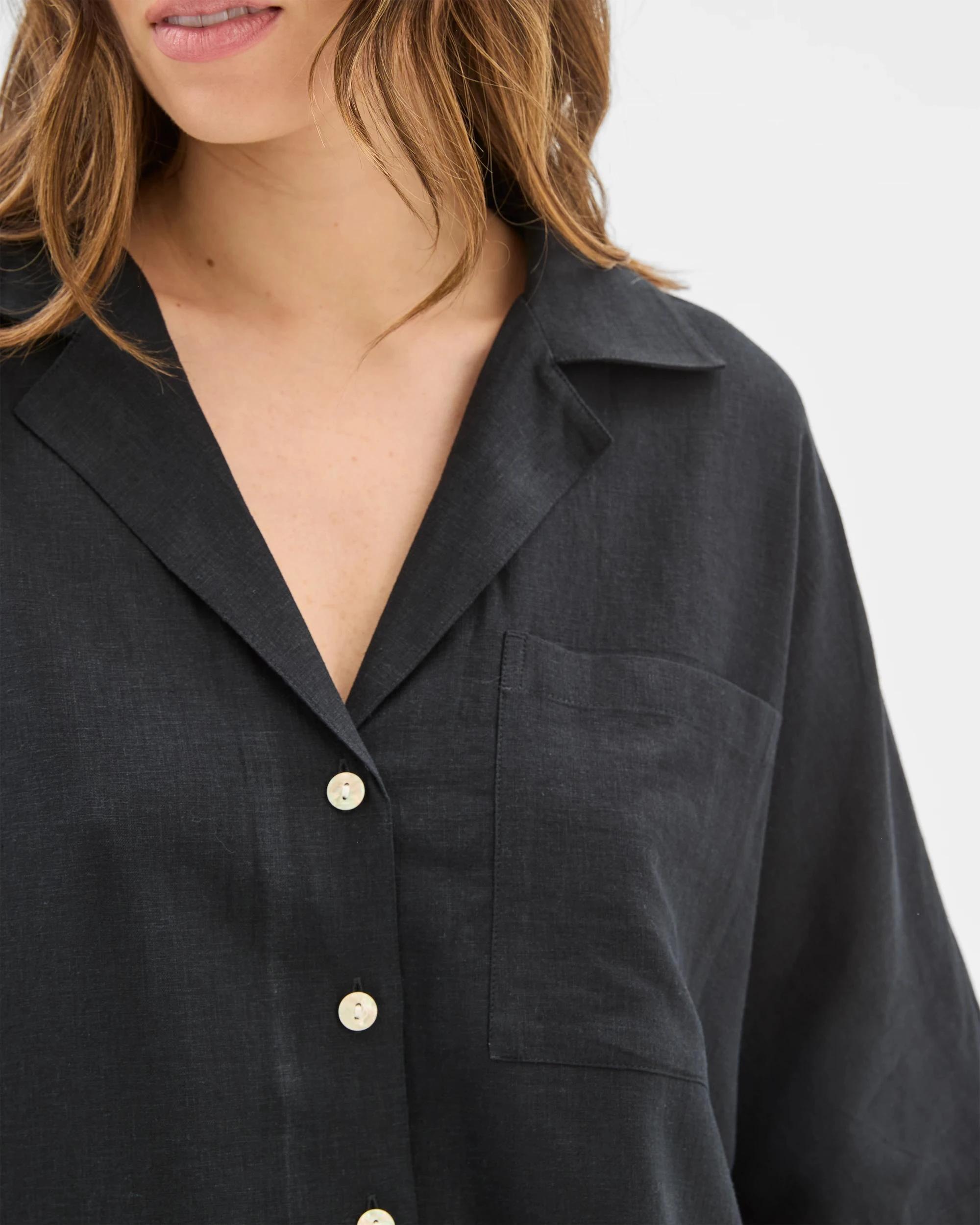 5 Target Woman Womens Linen Blend Shorts and Shirt Pyjama Set BLACK, 5 of 6