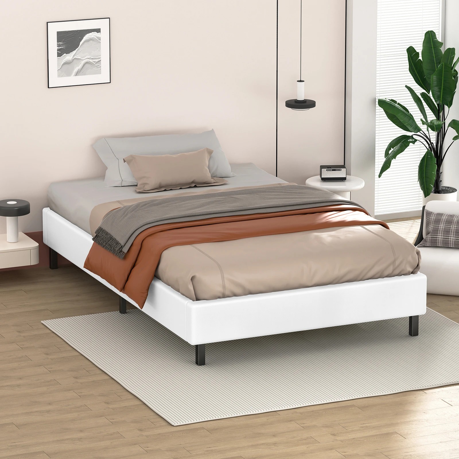 6 Alfordson Bed Frame Single Size Mattress Base Foundation Leather Basel - White, 6 of 10