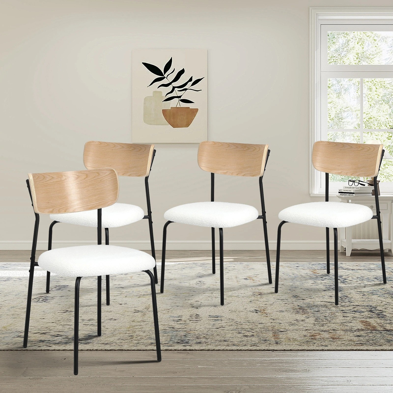 3 Oikiture 4PCS Dining Chairs Kitchen Chair Padded Lounge Seat Sherpa White - White, 3 of 10