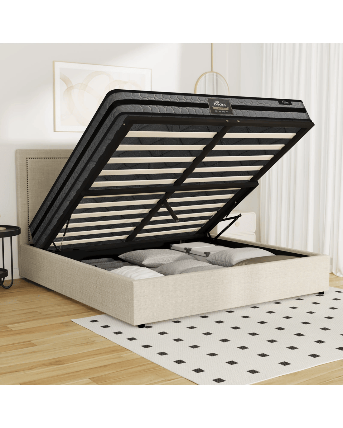Oikiture Bed Frame Double Size Gas Lift Storage Beds With Mattress Set ...