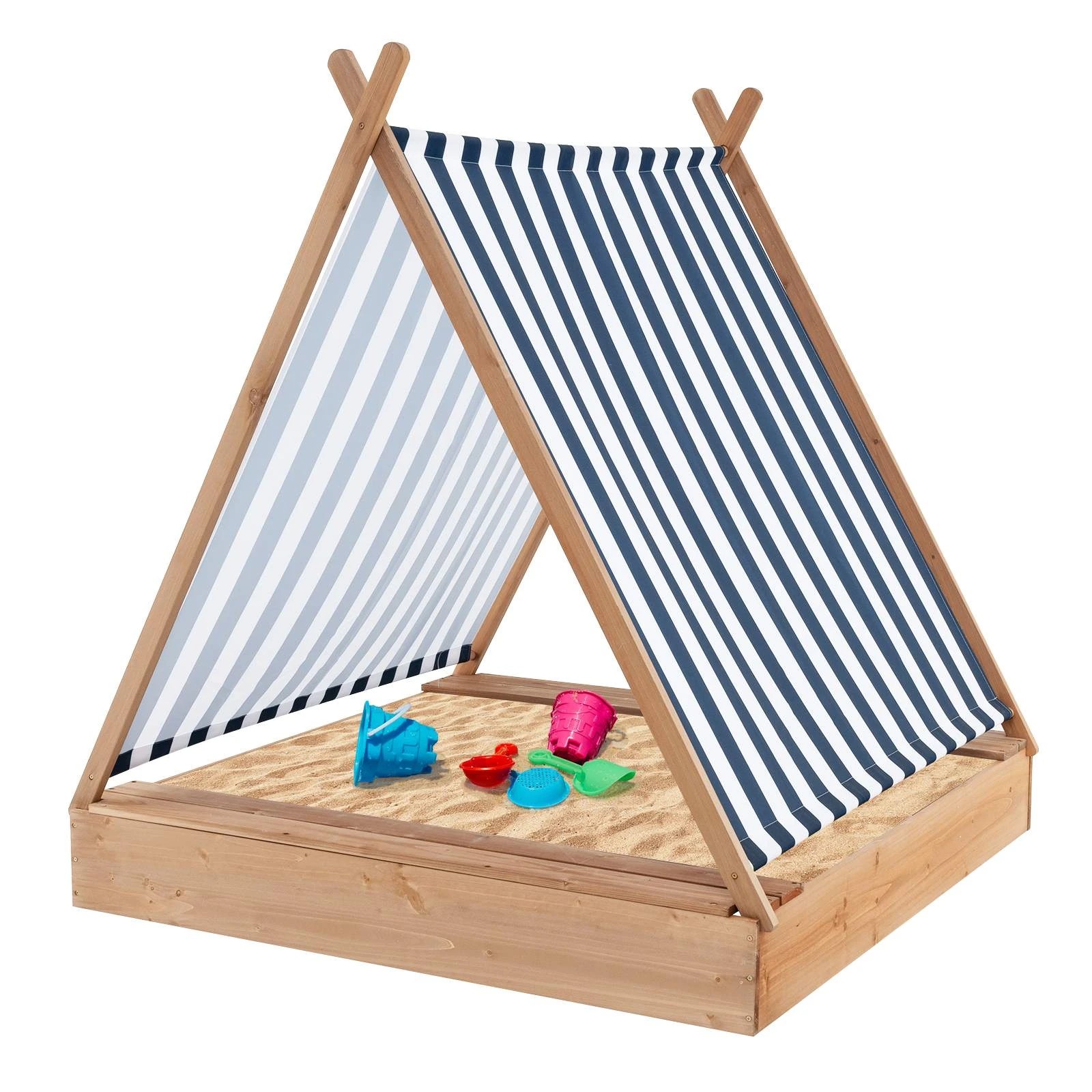 1 Costway Wooden Sandbox Outdoor Cabana Sand Pit w/Canopy & Bench, 1 of 1