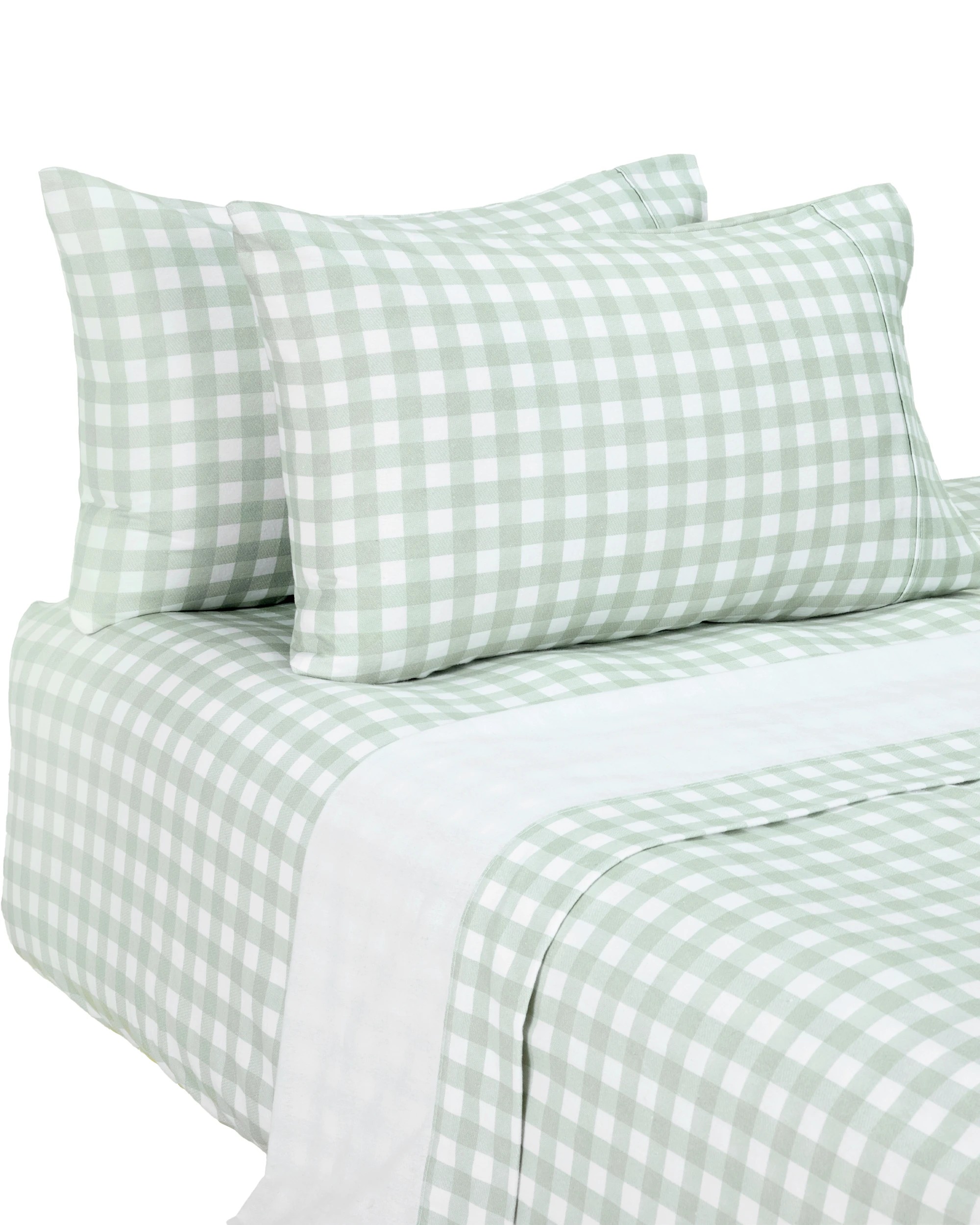 5 Gingham Cotton Flannelette Sheet Set - Double Bed, Sage, 5 of 7