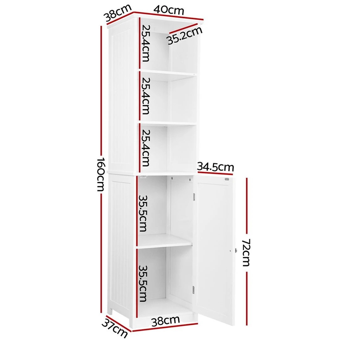 4 Artiss Bathroom Storage Cabinet 160cm Tall Slim Organizer Adjustable Shelves Durable Space Saving Linen Tower - white, 4 of 10
