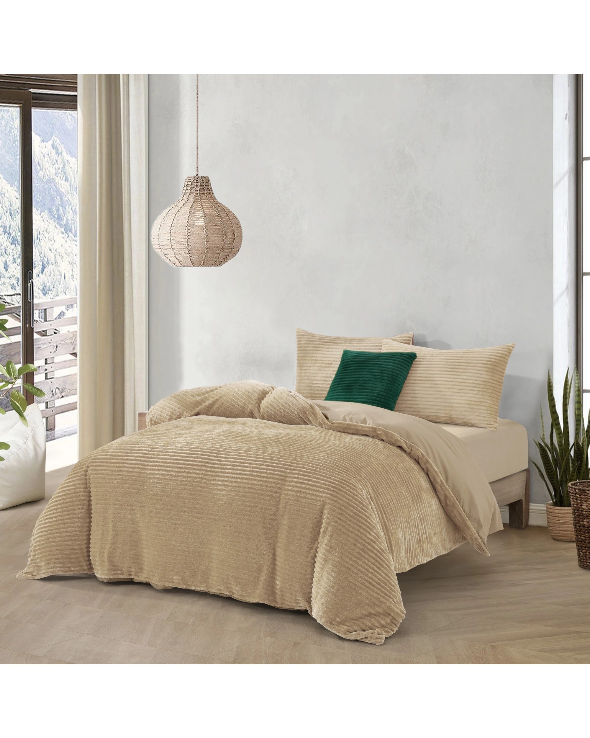 2 Dreamaker Signature Embossed Corduroy Fleece Quilt Cover Set - Single Bed - Natural Fawn, 2 of 8