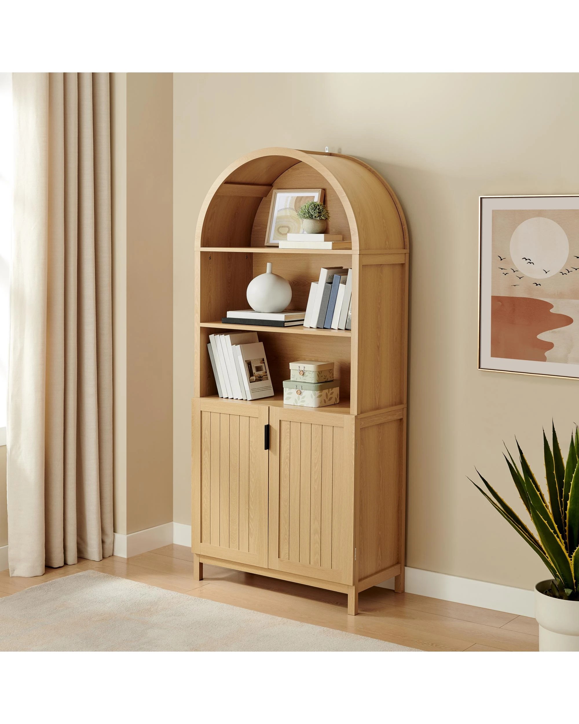 3 Kodu Bookcase Open Storage Display 2 Doors - Natural, 3 of 10