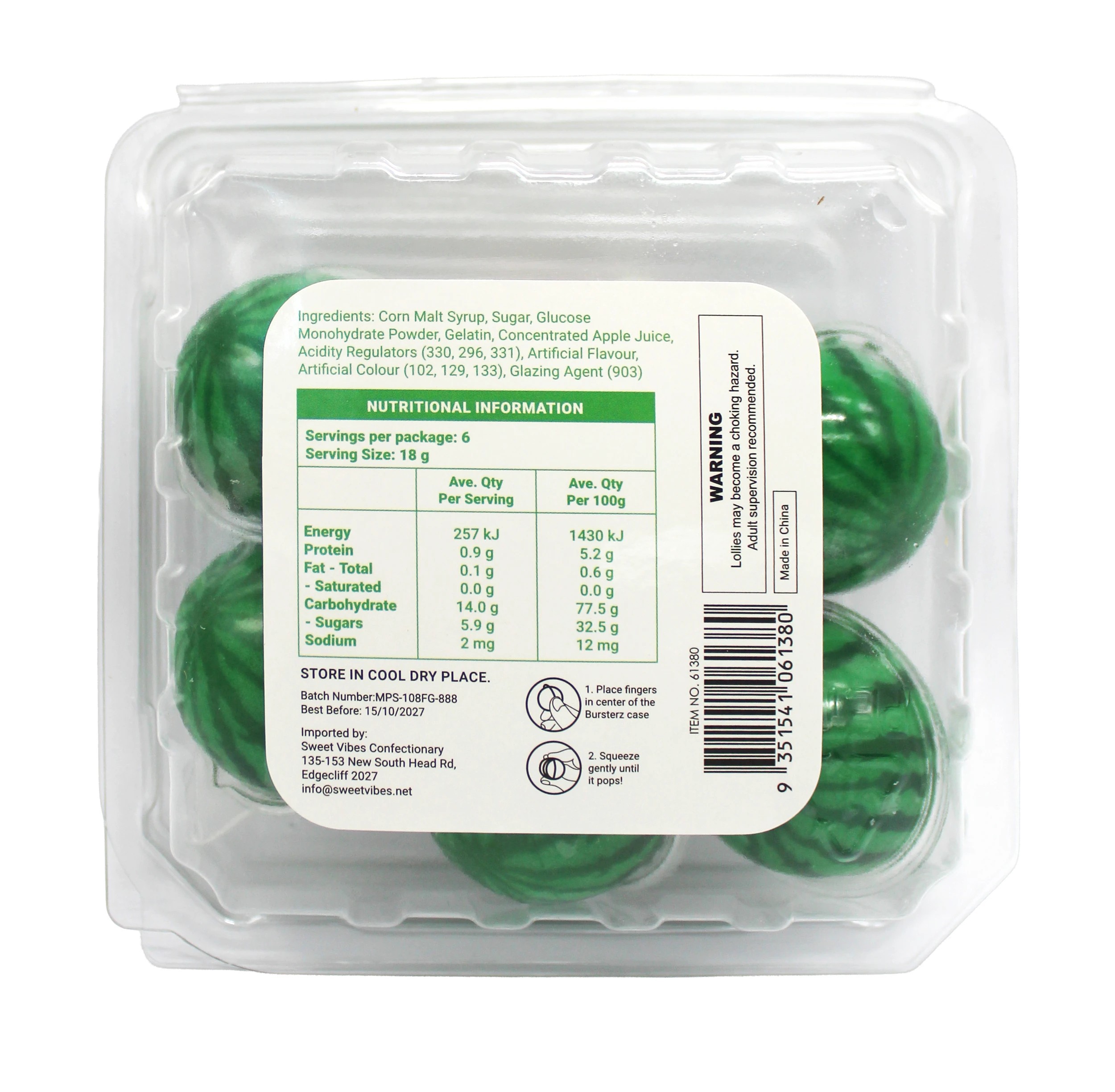 2 SweetVibes Bursterz Liquid Filled Gummies 108g - Watermelon, 2 of 2