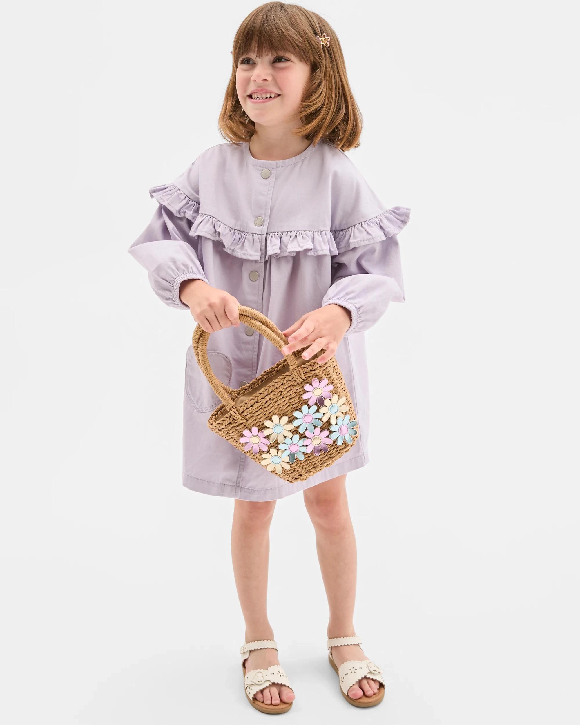 3 Target Kids Denim Long Sleeve Ruffle Dress PURPLE DENIM SOLID, 3 of 5