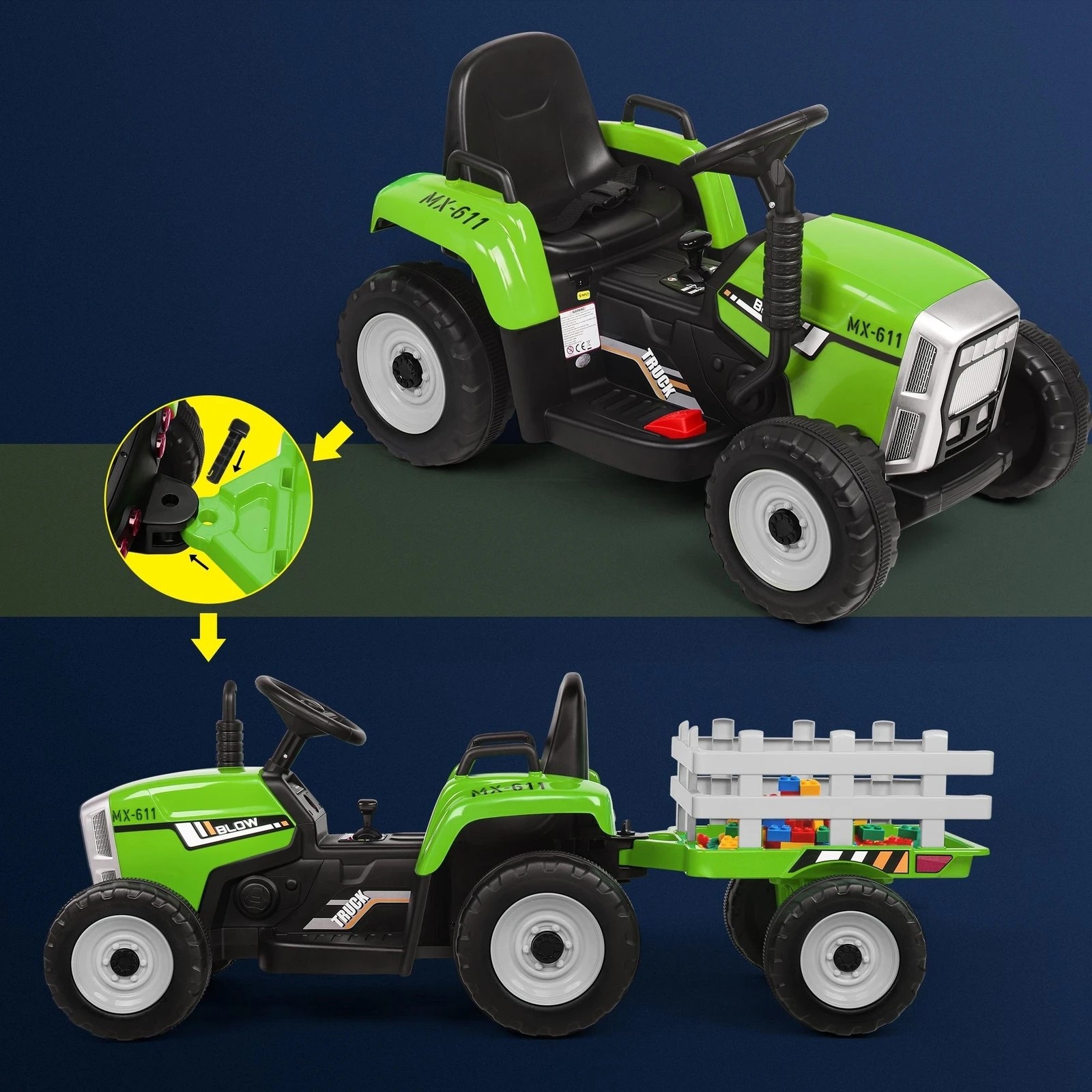 10 Alfordson Kids Ride On Car Tractor 12V Electric Toy Vehicle Child Toddlers - Green, 10 of 10