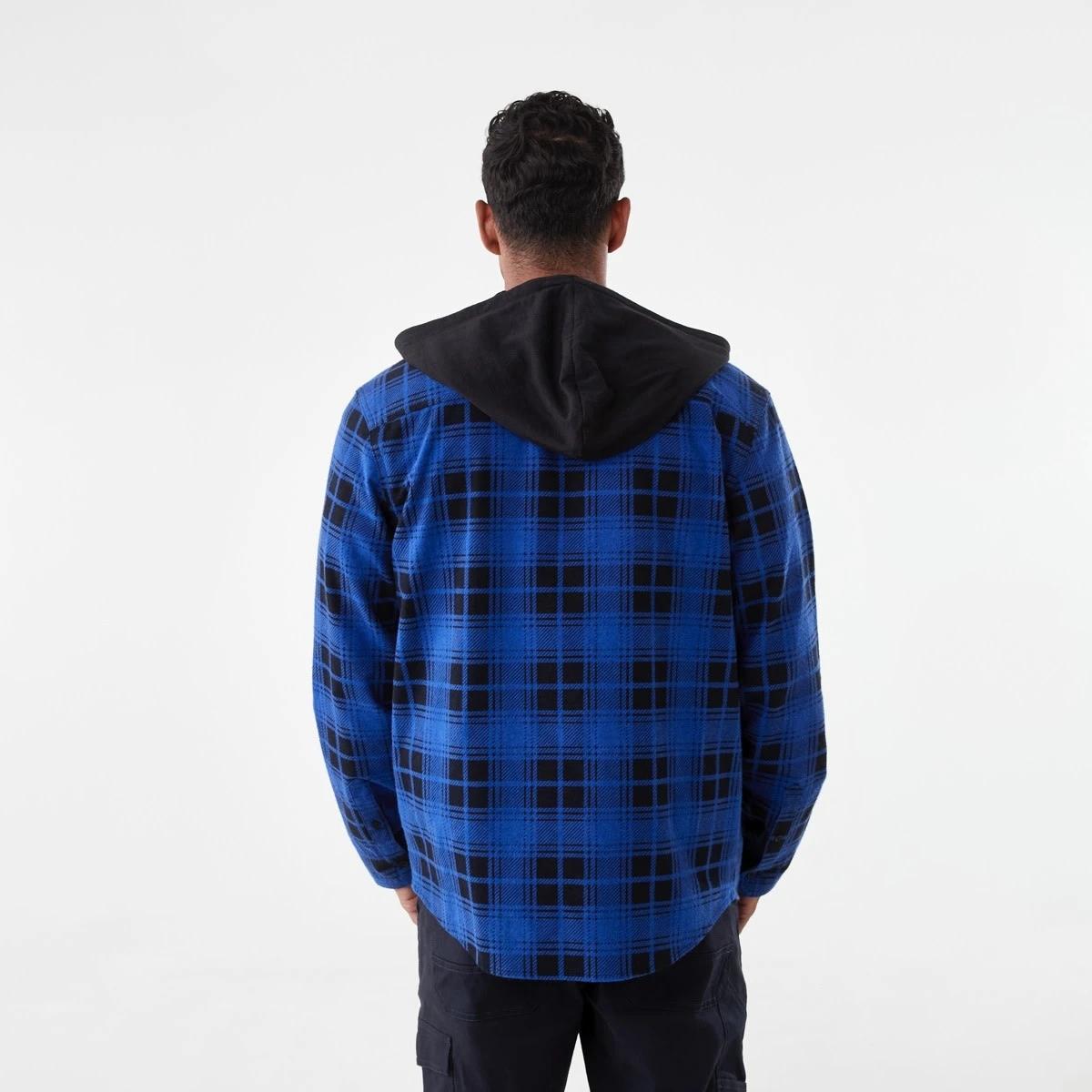 4 Workwear Long Sleeve Hooded Shirt Blu Check, 4 of 7