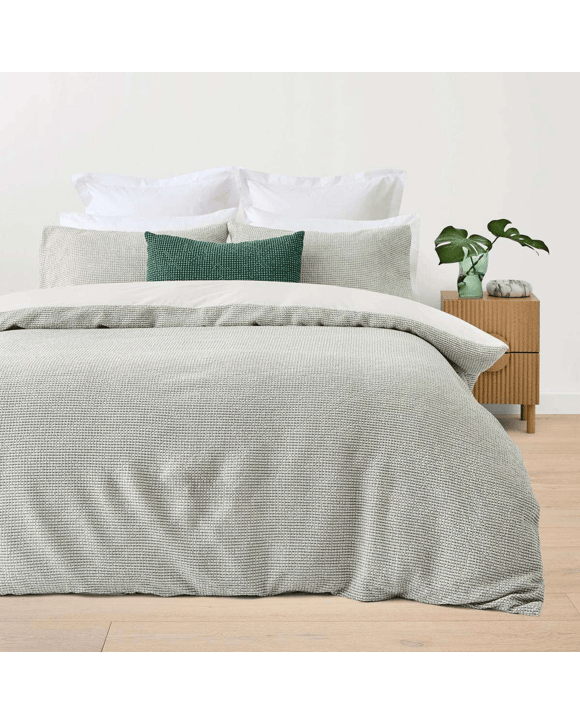 Mini Waffle Cotton Quilt Cover Set - Queen Bed, Green