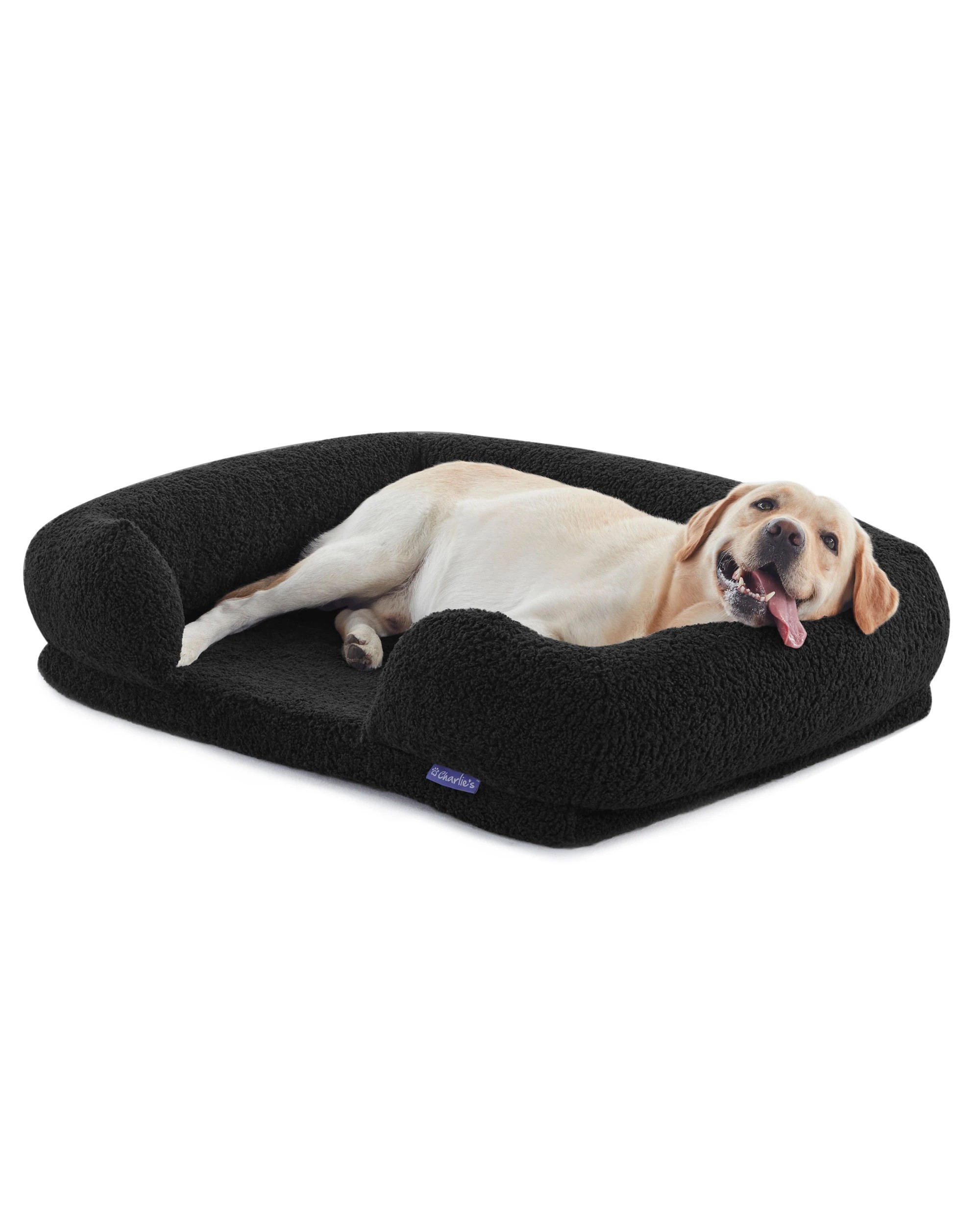 3 Charlie's Teddy Fleece Orthopedic Memory Foam Sofa Dog Bed with Bolster Medium - Charcoal, 3 of 9