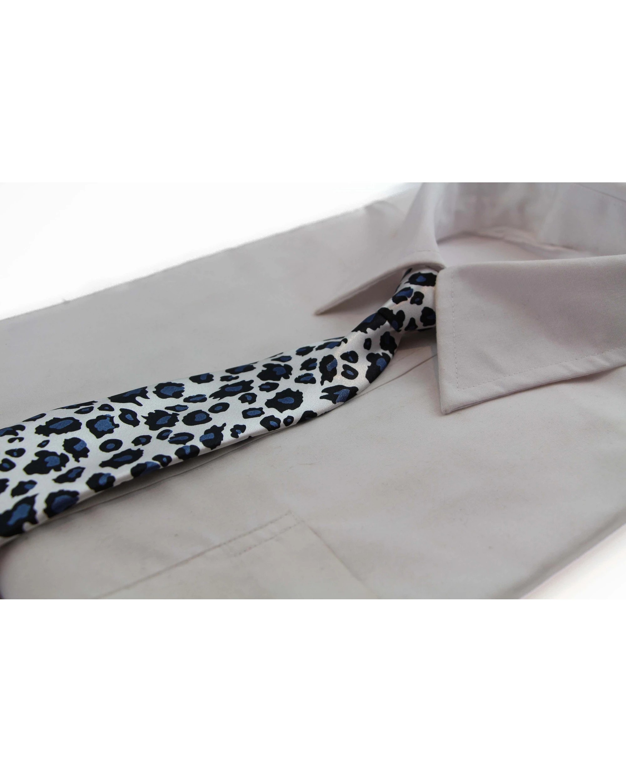 1 Zasel Kids Boys Black & Navy Patterned Elastic Neck Tie - Leopard White - Multi, 1 of 2