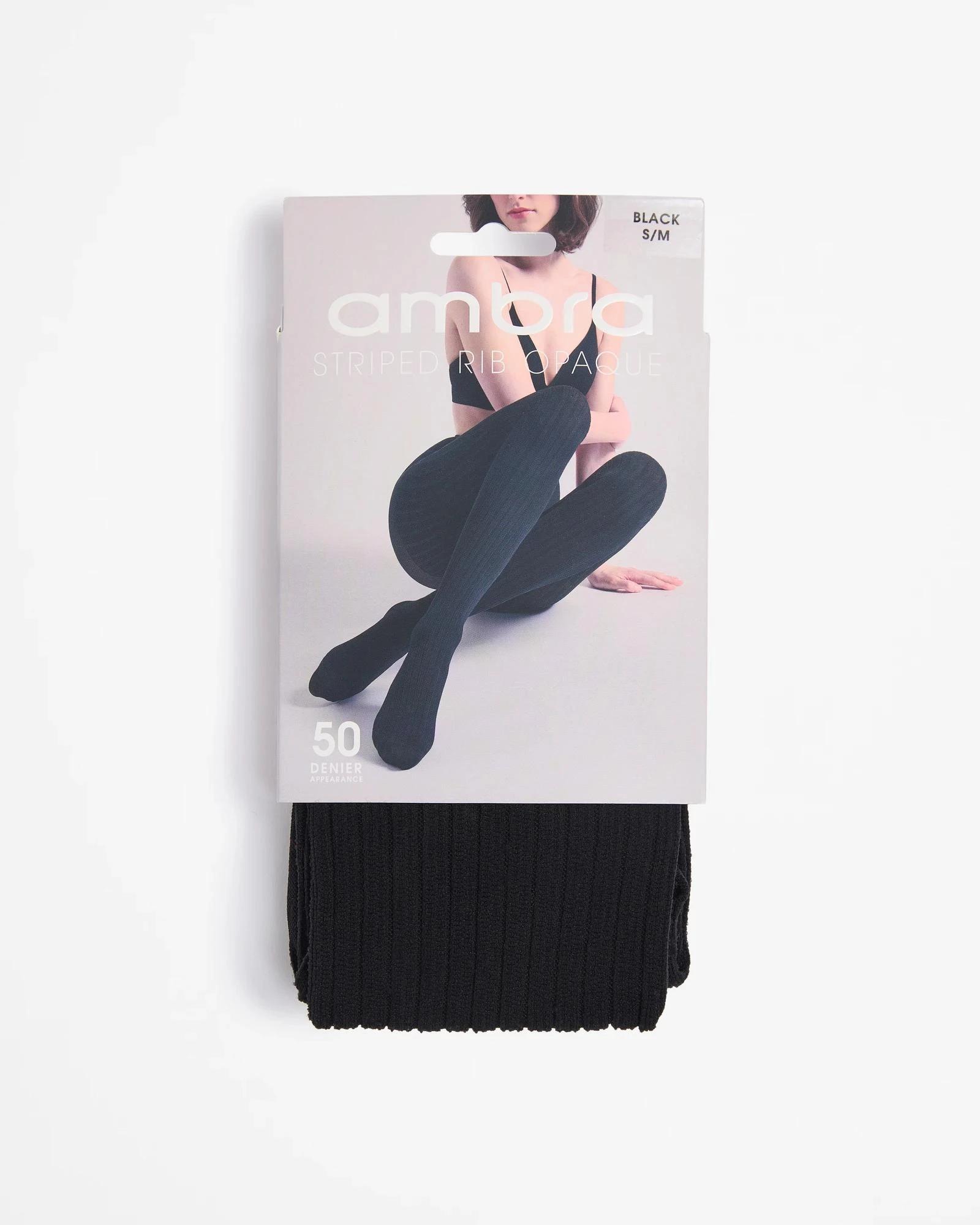 3 Striped Rib Opaque Tights - Ambra BLACK, 3 of 3