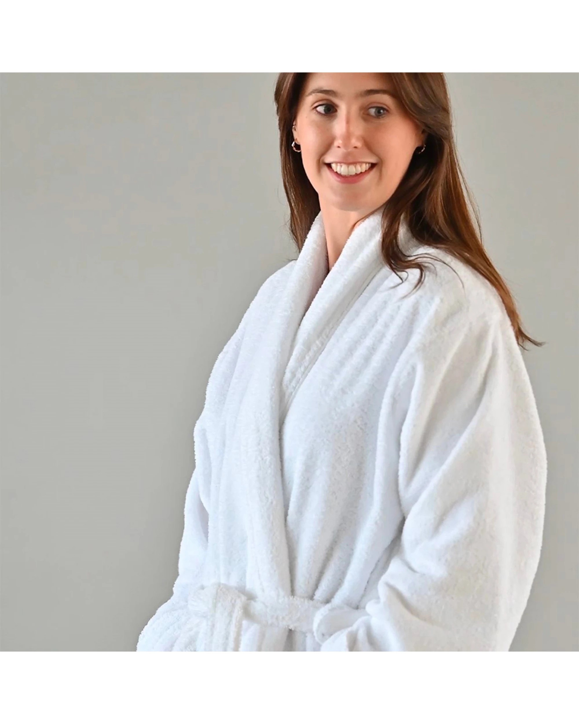 3 Canningvale Lusso Unisex Cotton Terry Durable Bathrobe Medium - White, 3 of 4