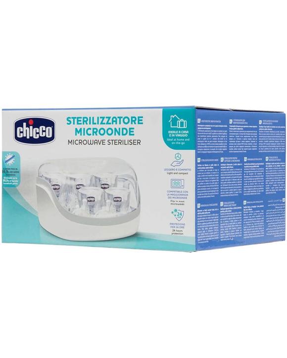 Chicco Microwave Steam Steriliser Baby Bottle 5 Minute 24 Hour Protection - White
