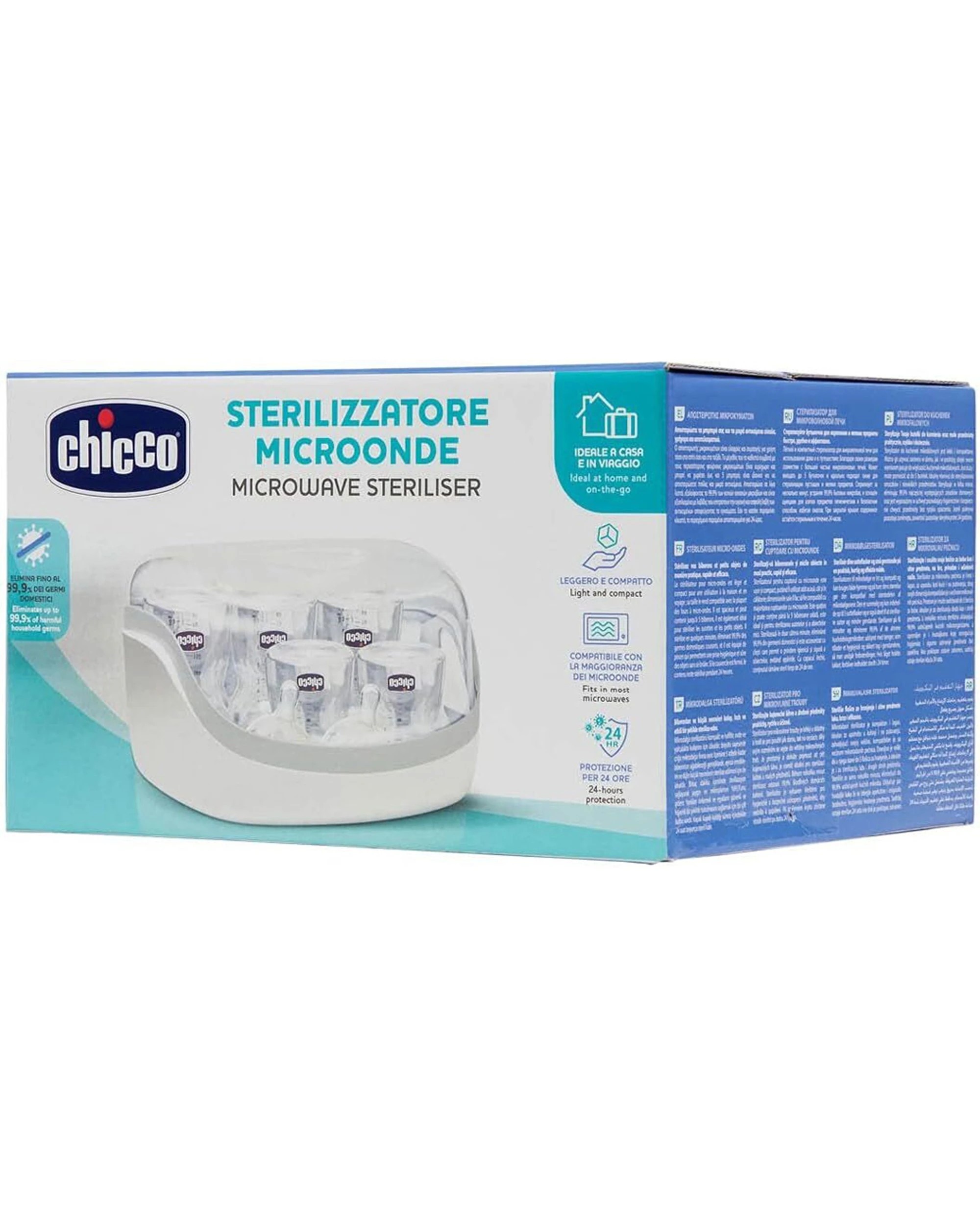 1 Chicco Microwave Steam Steriliser Baby Bottle 5 Minute 24 Hour Protection - White, 1 of 2