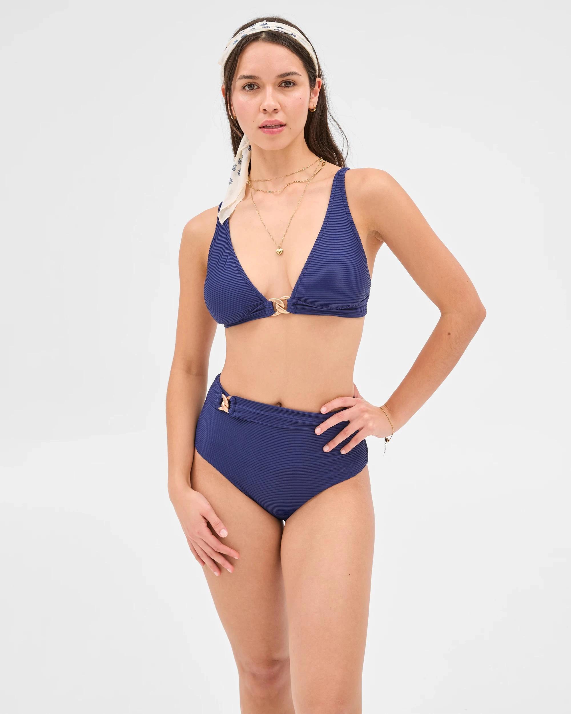 1 Target Resort Textured V-Neck Chain Link Bikini Top FRENCH NAVY, 1 of 5