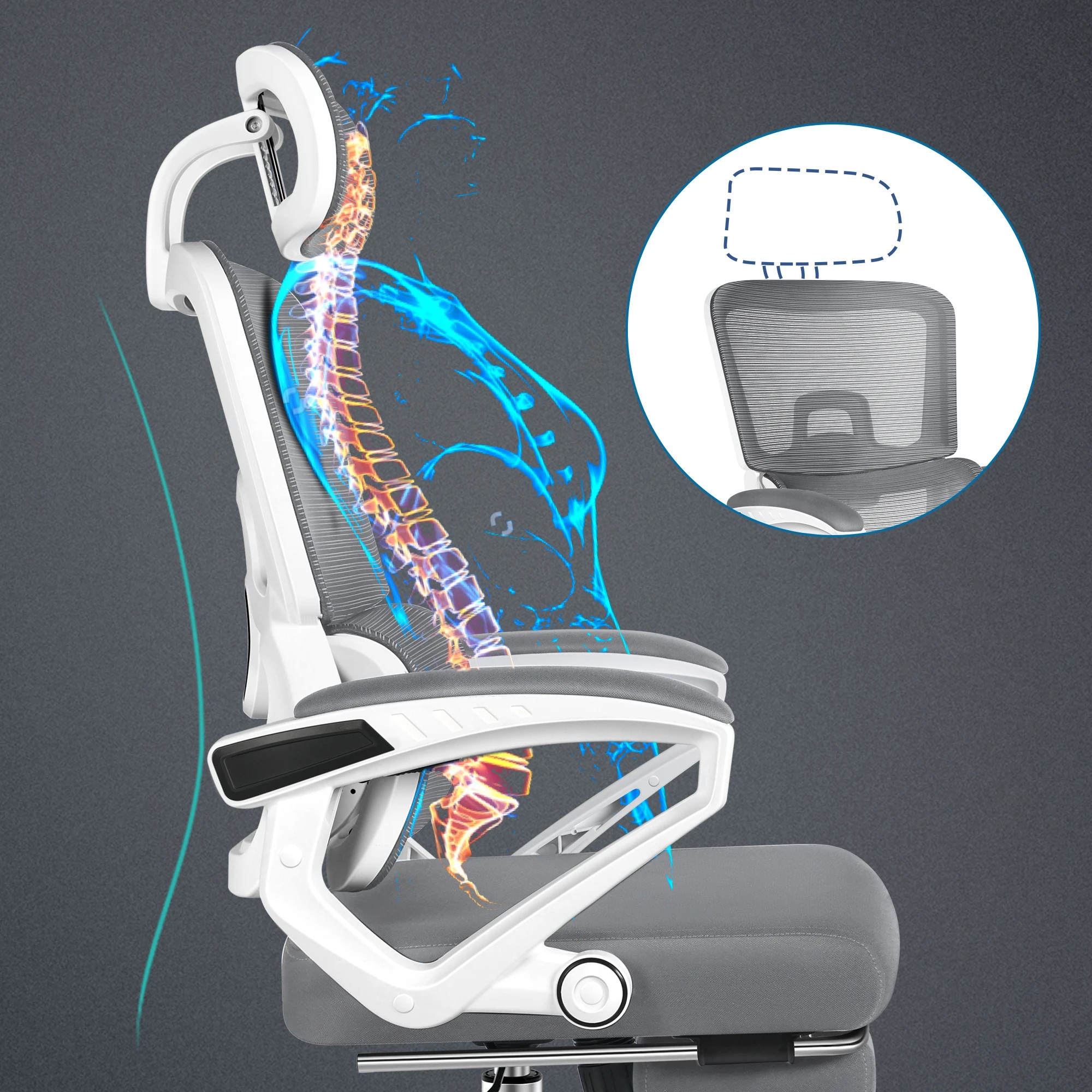 4 Alfordson Mesh Office Chair Racing Ergonomic Executive Computer Recliner Work - White Grey, 4 of 10