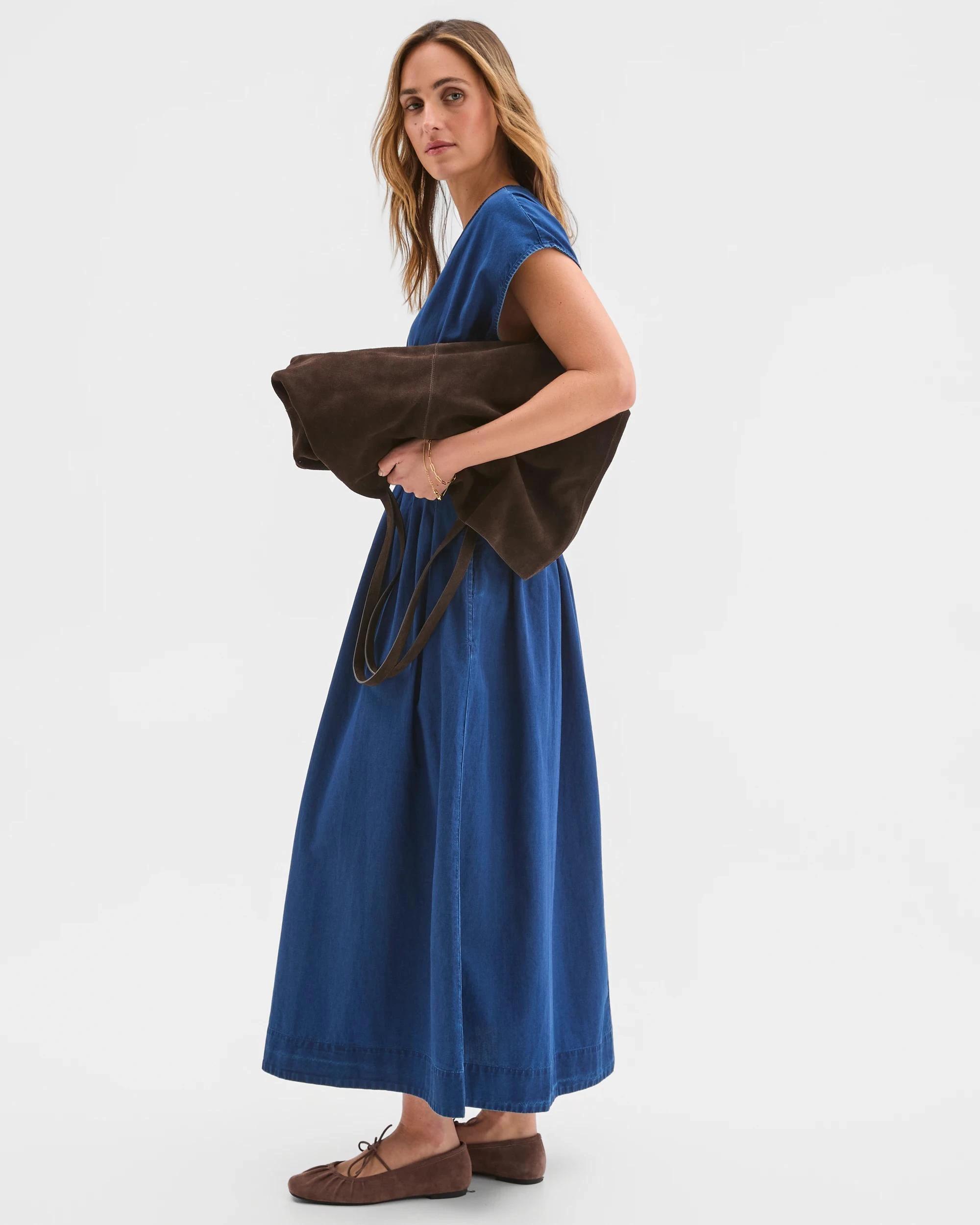 1 Target Woman Australian Cotton Darted Midi Dress CHAMBRAY, 1 of 6