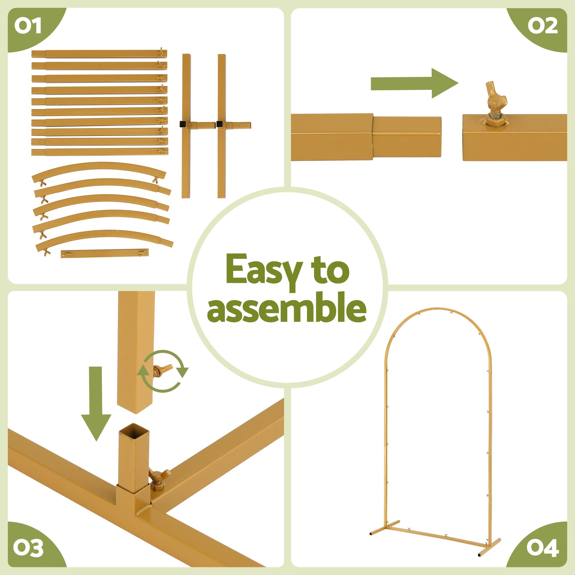 4 Wedding Arch Backdrop Stand Set of 3 Gold Metal Wedding Arched Frame - Gold, 4 of 5