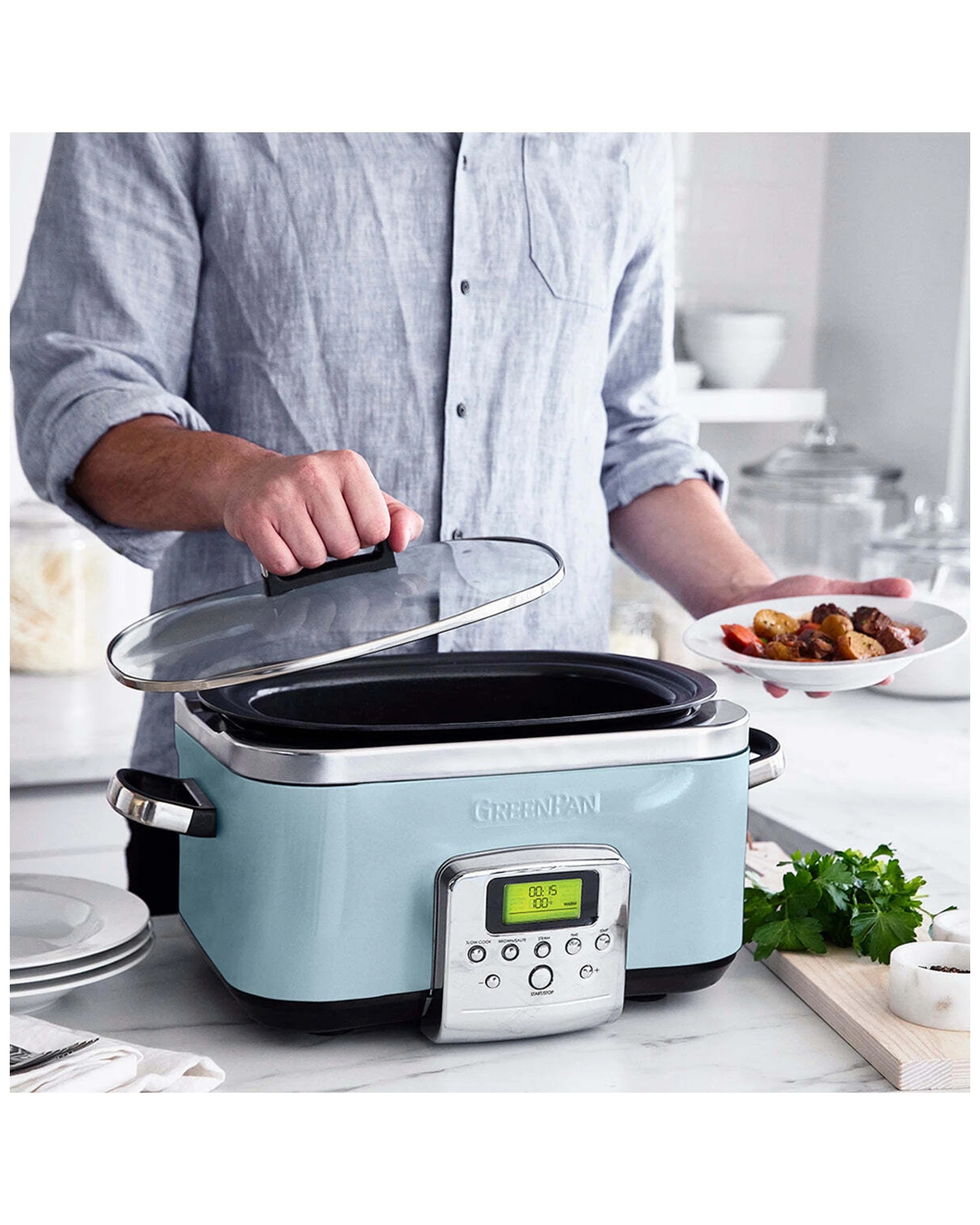 5 Greenpan Elite Blue Haze Electric Slow Cooker 230v 2200w Home Kitchen Cookware
 - Blue, 5 of 8