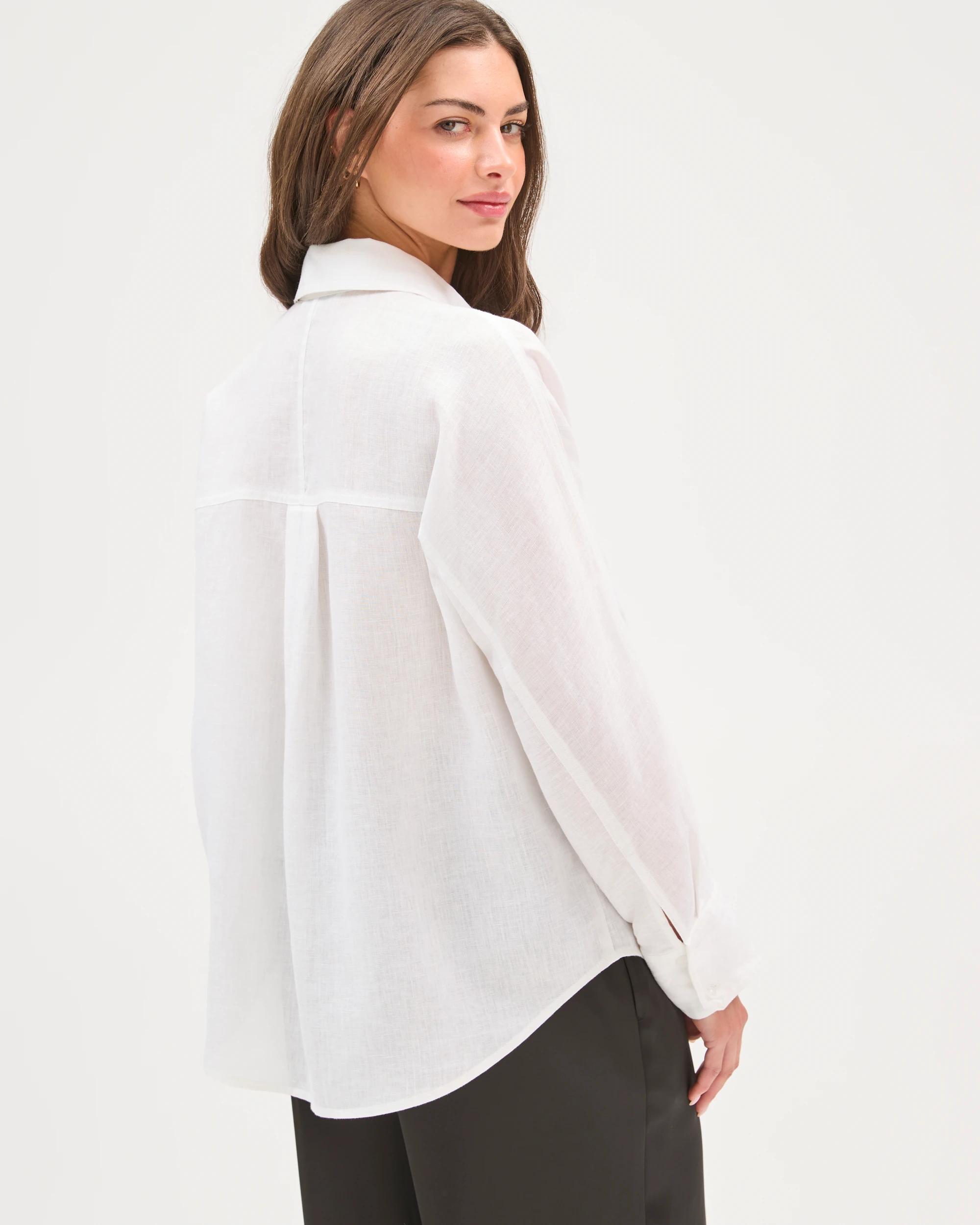 6 Target Petites European Linen Seamed Shirt WHITE, 6 of 7