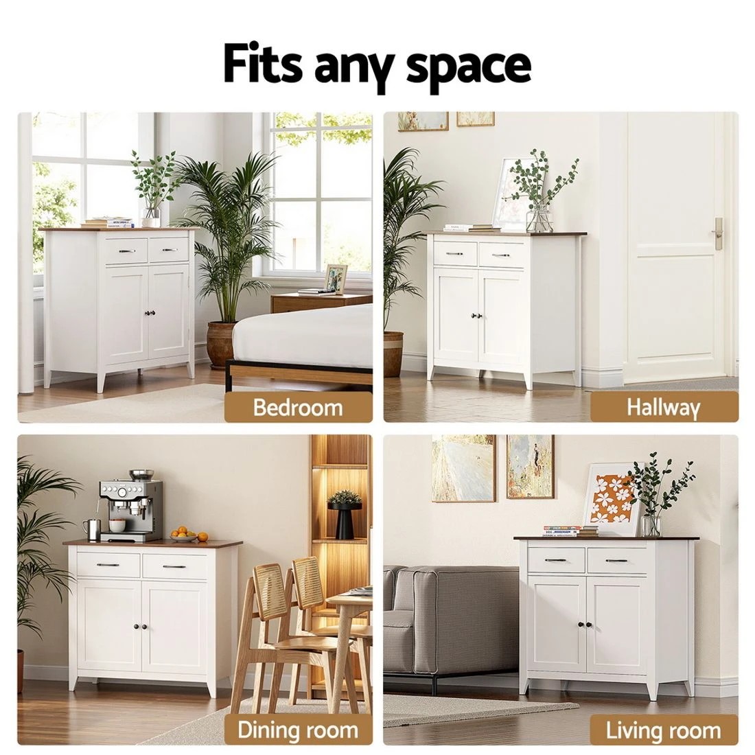 6 Artiss Buffet Sideboard Storage Cabinet Kitchen Cupboard Hallway 2 Drawers - Multi, 6 of 6