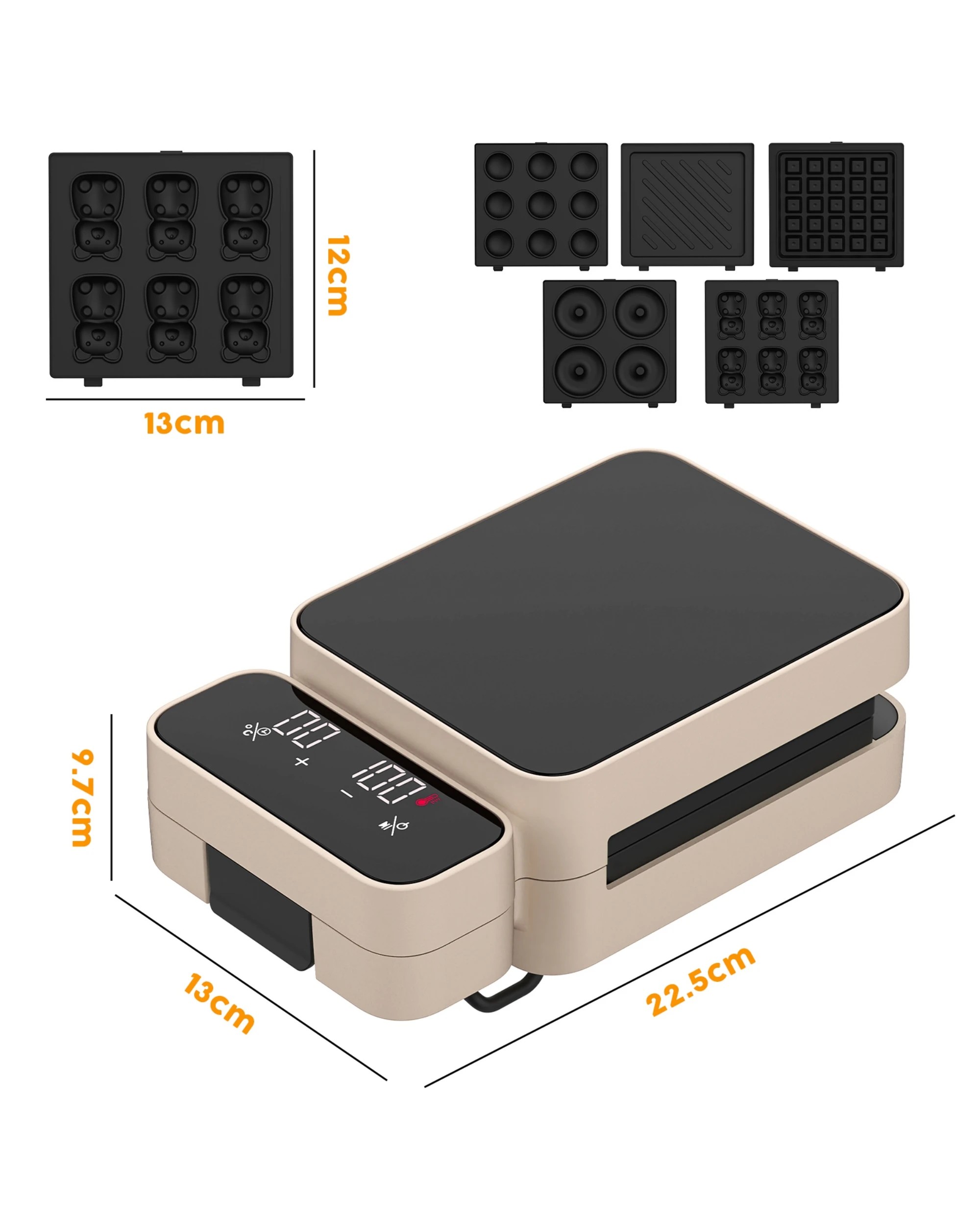 2 Yopower Waffle Maker Machine with Detachable Plates - Beige, 2 of 4