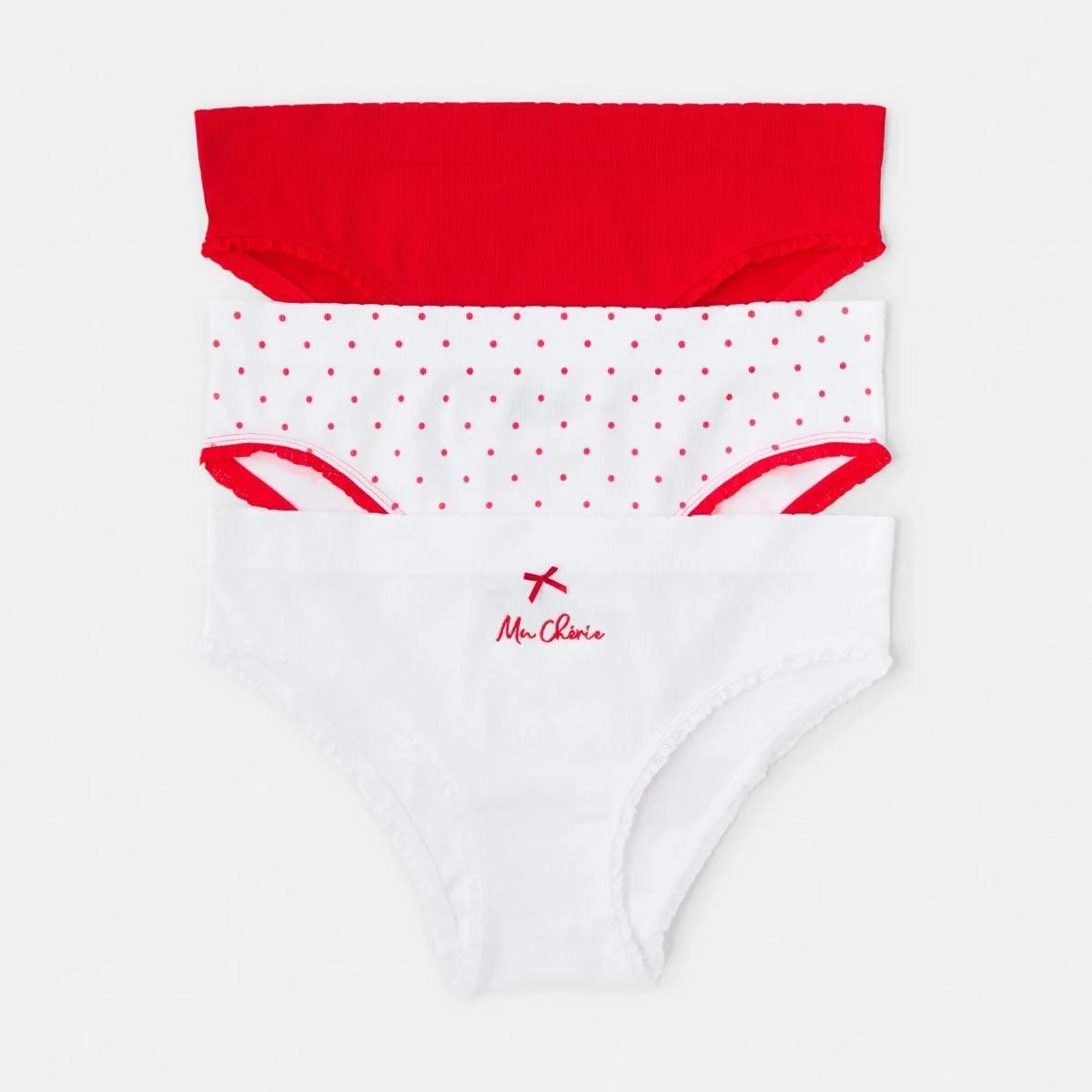 1 3 Pack Seamfree Rib Bikini Briefs Ma Cherie, Polka Dot, Strawberry, 1 of 8