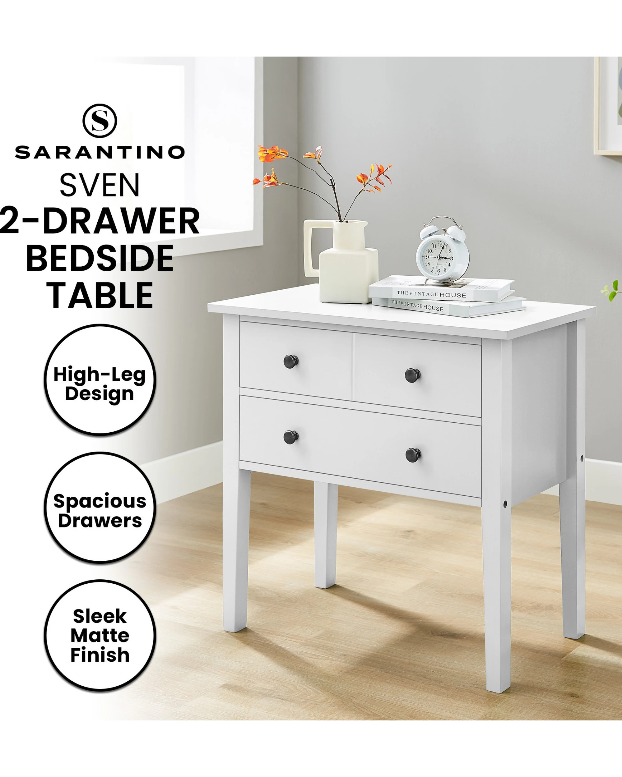 9 Sarantino Sven Bedside Table Night Stand - White, 9 of 9