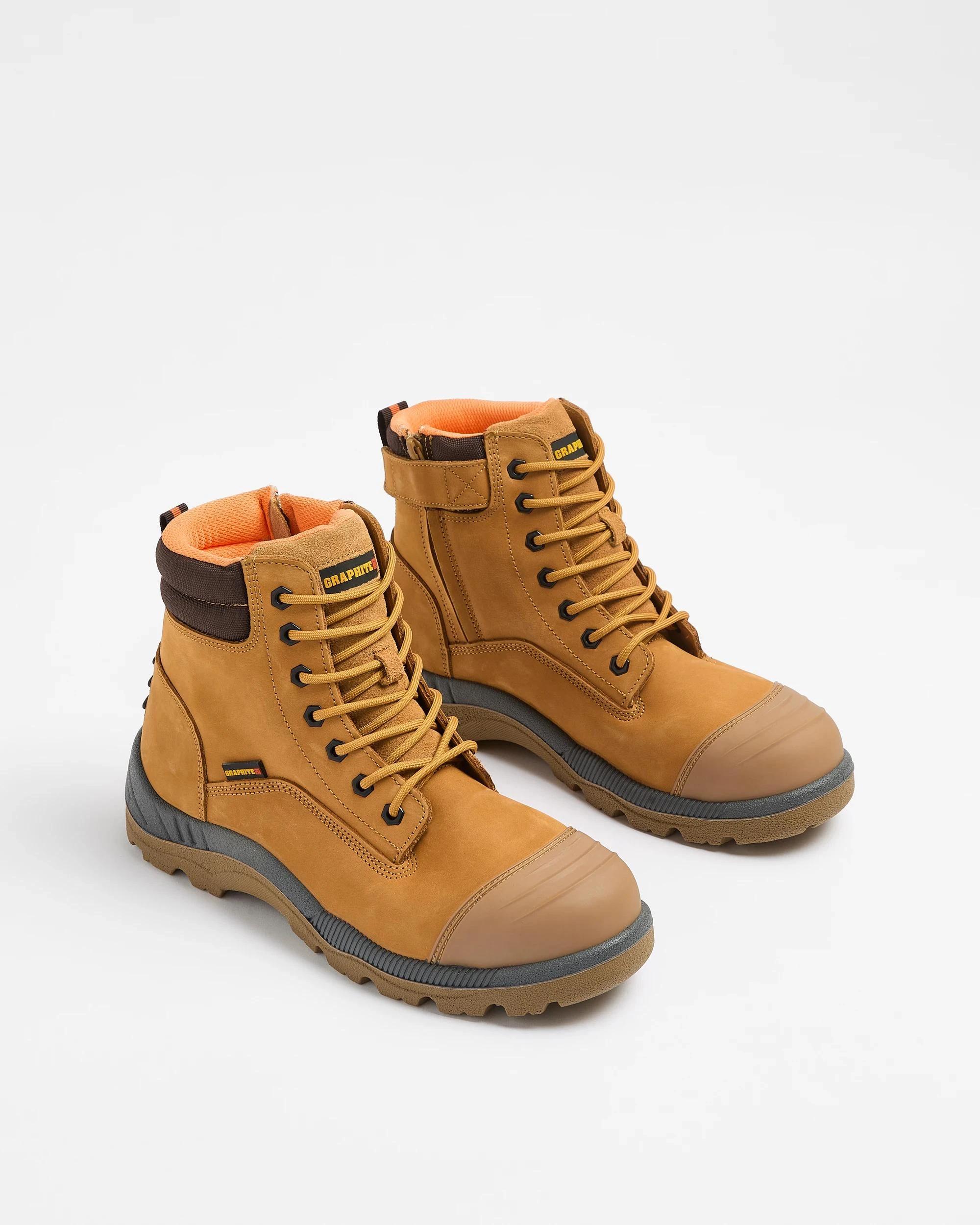 2 Mens Graphite Genuine Leather Lace Up Work Safety Boot YELLOW, 2 of 3