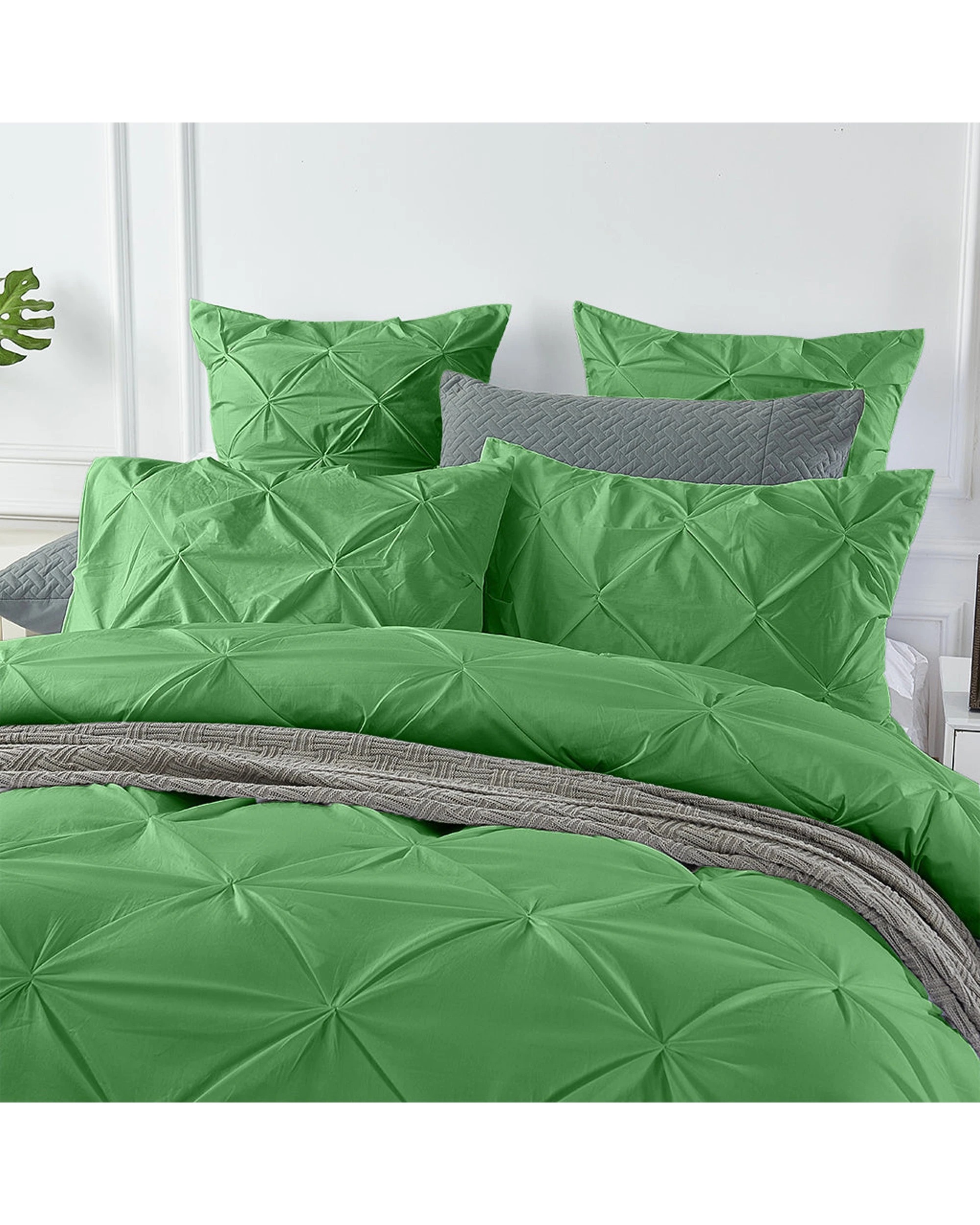 4 Cotton More 100% Cotton Diamond Pinch Pleated Pintuck Doona Quilt Cover Double - Green, 4 of 7
