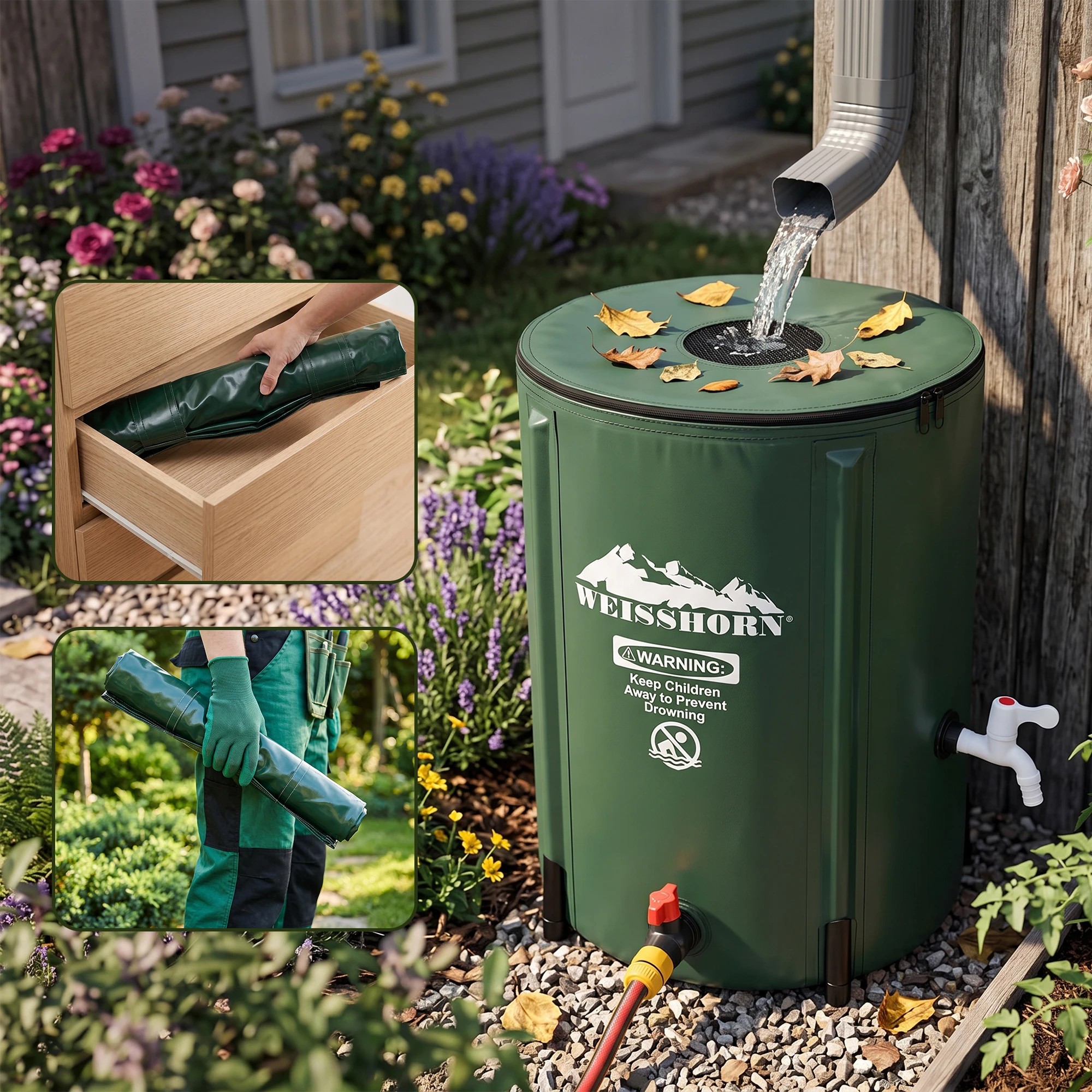 7 Weisshorn 50L Collapsible Rain Barrel Foldable Water Bladder Tank Storage Container - Multi, 7 of 9