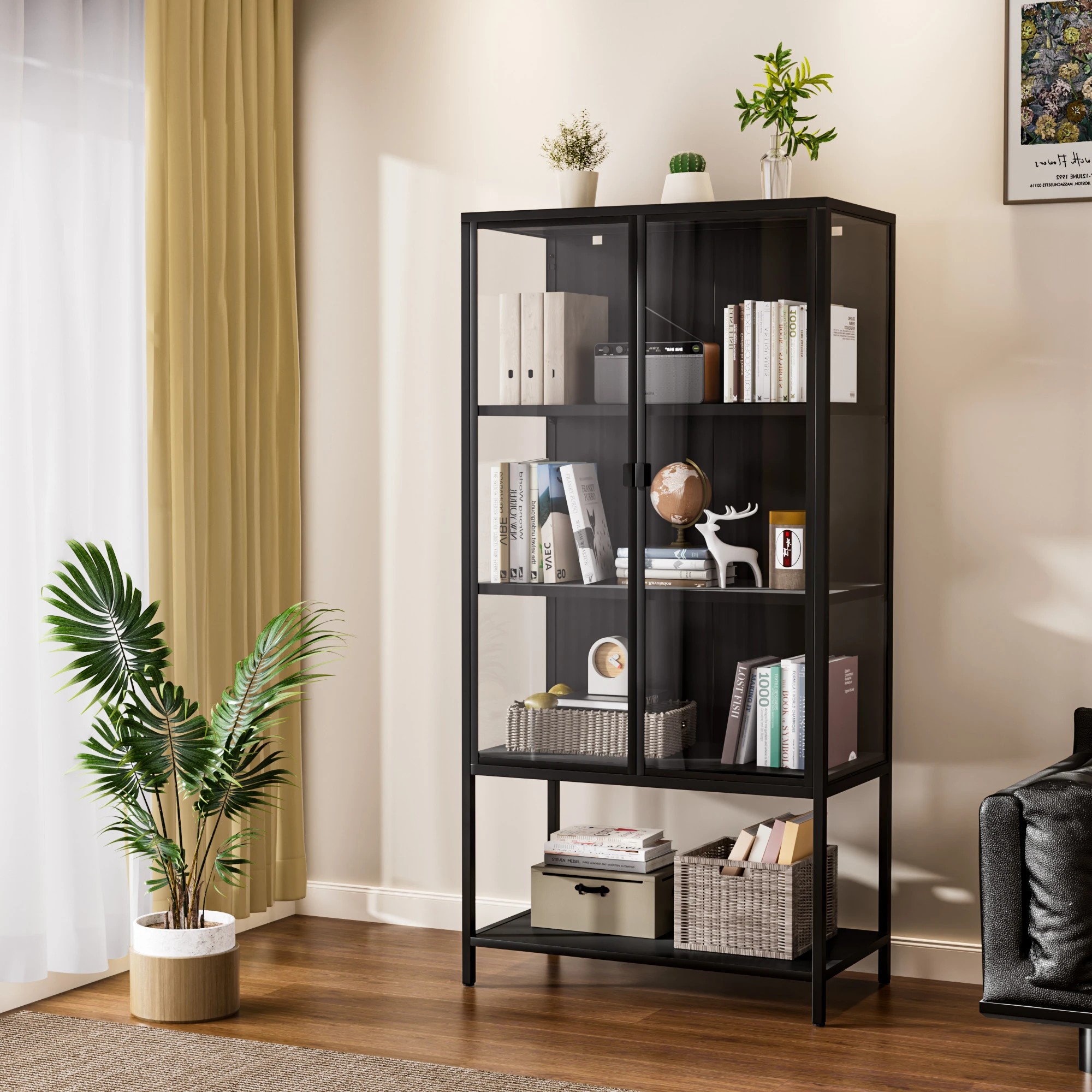 8 Stacked Glass Display Cabinet 4-Tier Doubel Doors - Black, 8 of 9