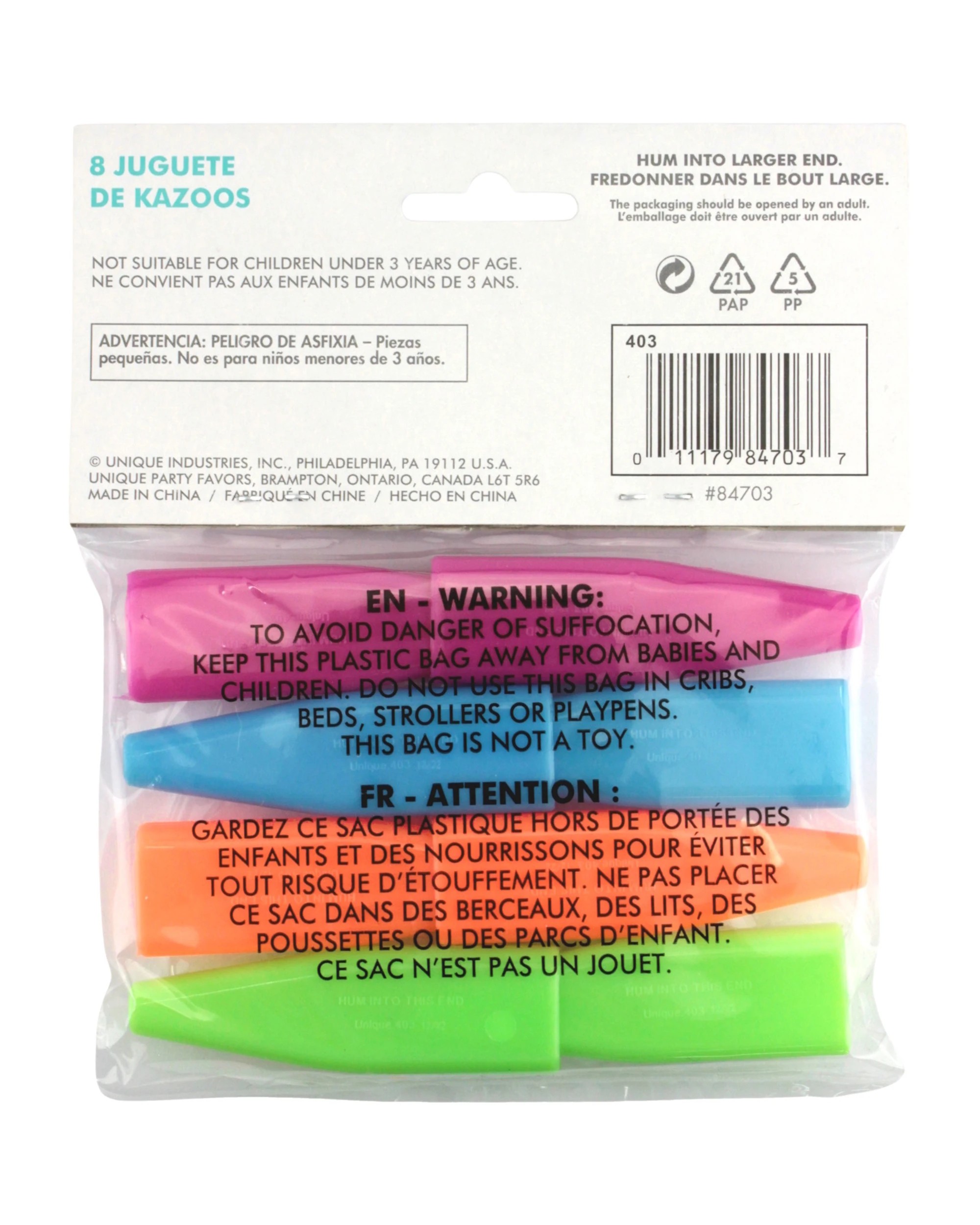 3 Oceana Coloured Toy Kazoos Pack of 8 - Multi, 3 of 3