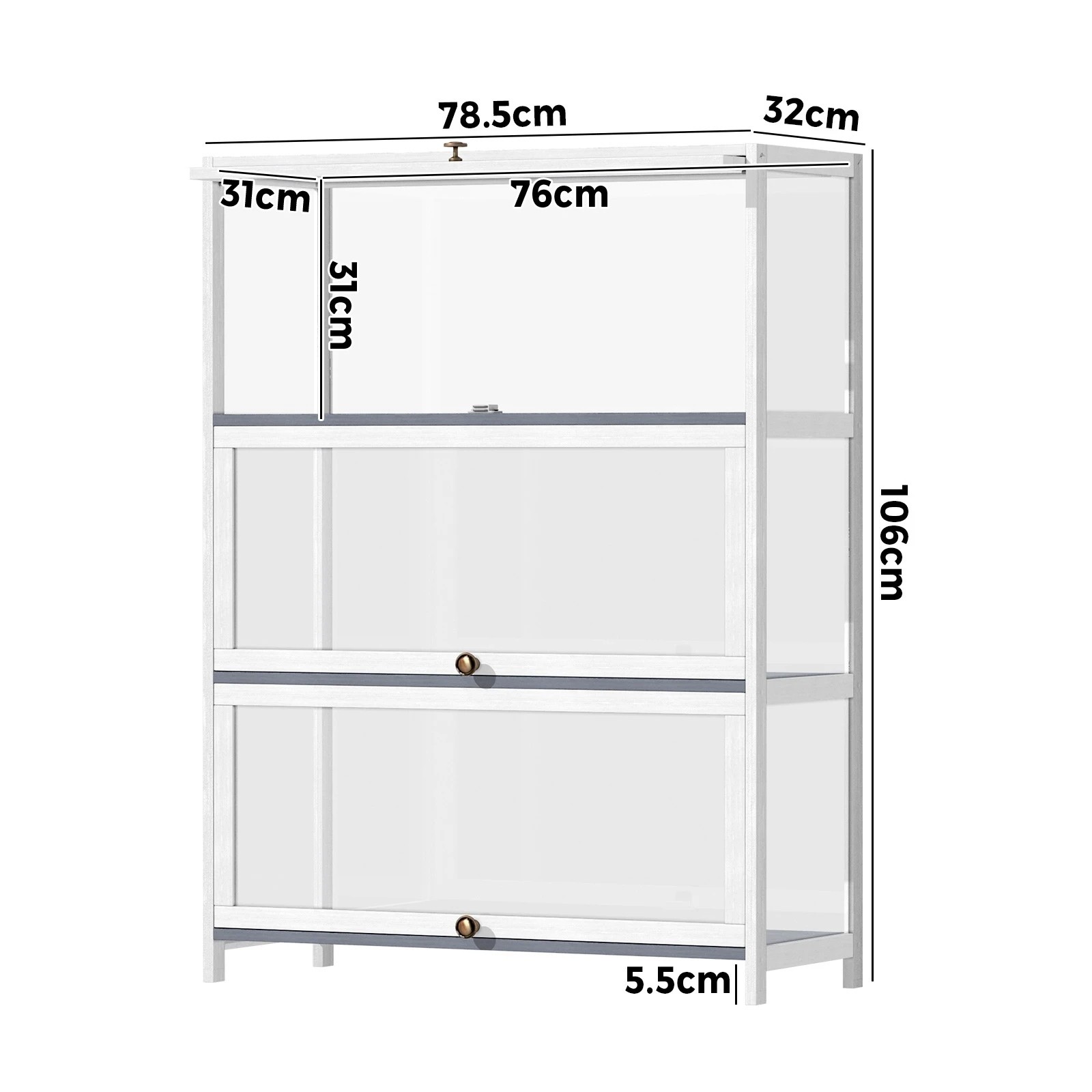 8 Oikiture Display Cabinet Storage 3-tier Shelves Clear Bookcase Stand Rack
 - White, 8 of 9