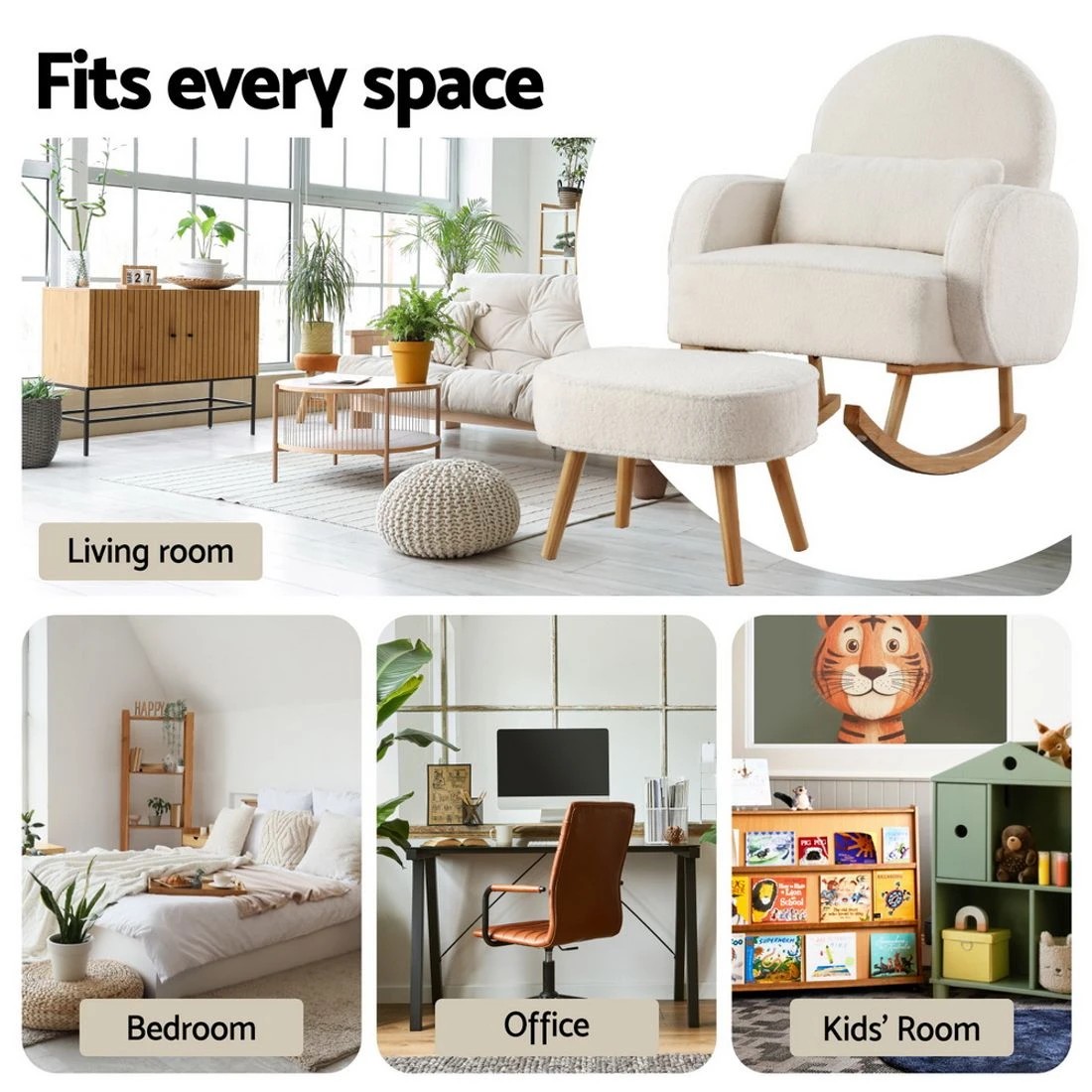 8 Artiss Armchair Rocking Chair Ottoman Lounge Footrest Round Nursing Boucle - White, 8 of 8