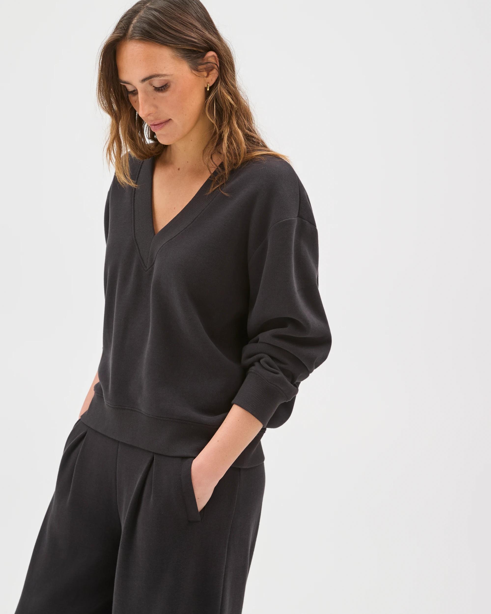 5 Target Active Australian Cotton Blend Sueded Rib V-Neck Jumper BLACK, 5 of 7