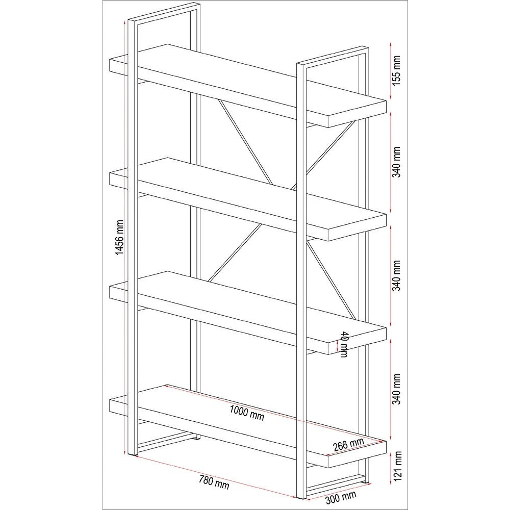 6 Kirby 4 Shelf Bookcase Shelves Home Office Storage, 6 of 6