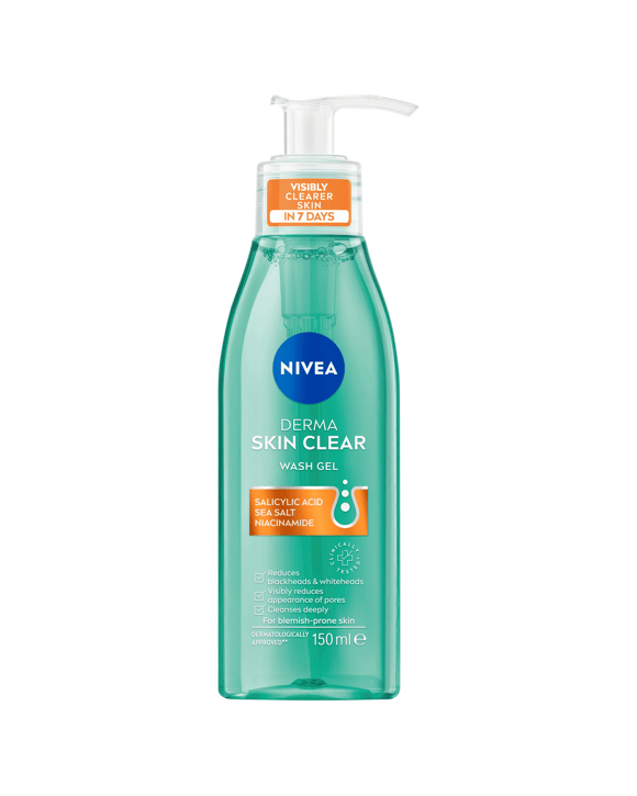 Nivea Derma Skin Clear Wash Gel 150ml - Salicylic Acid, Sea Salt and Niacinamide