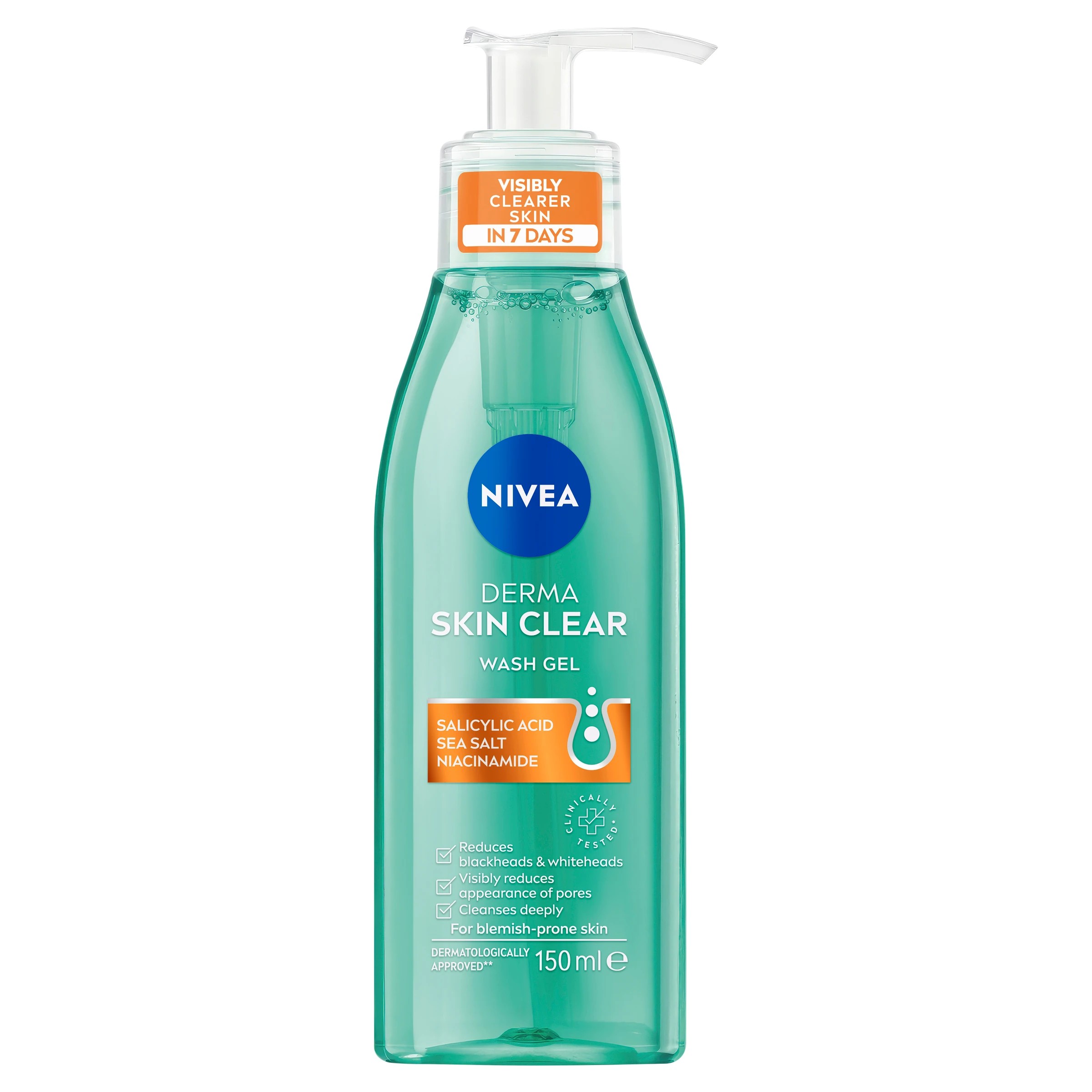1 Nivea Derma Skin Clear Wash Gel 150ml - Salicylic Acid, Sea Salt and Niacinamide, 1 of 8